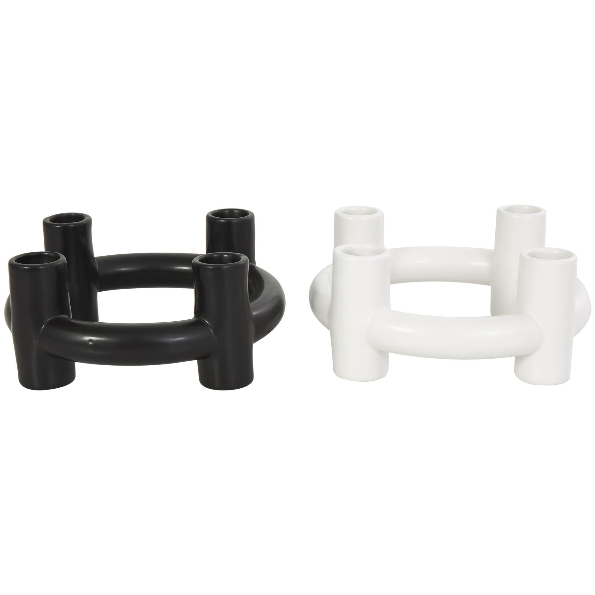 CosmoLiving by Cosmopolitan Set of 2 Geometric Black Ceramic Circle Decorative Candle Holder
