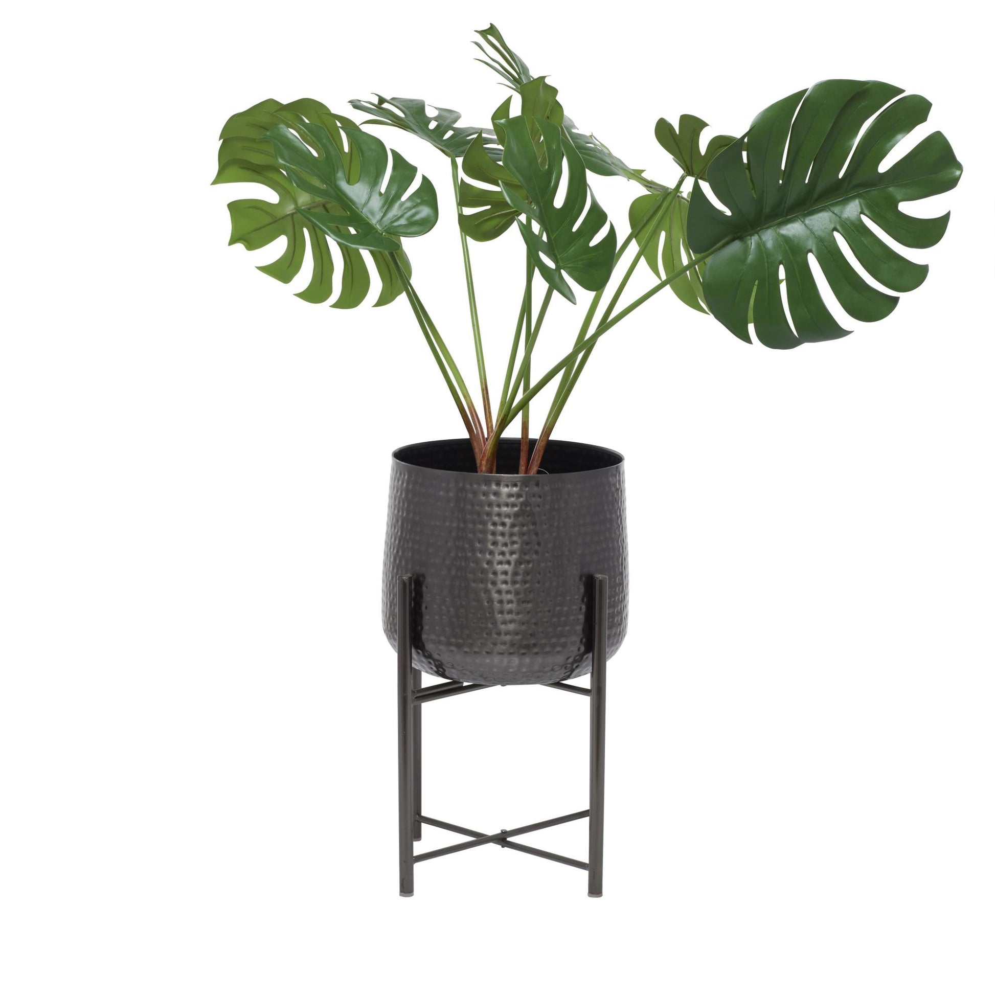 CosmoLiving by Cosmopolitan Set of 2 Metal Hammered Indoor Outdoor Planter with Removable Stand