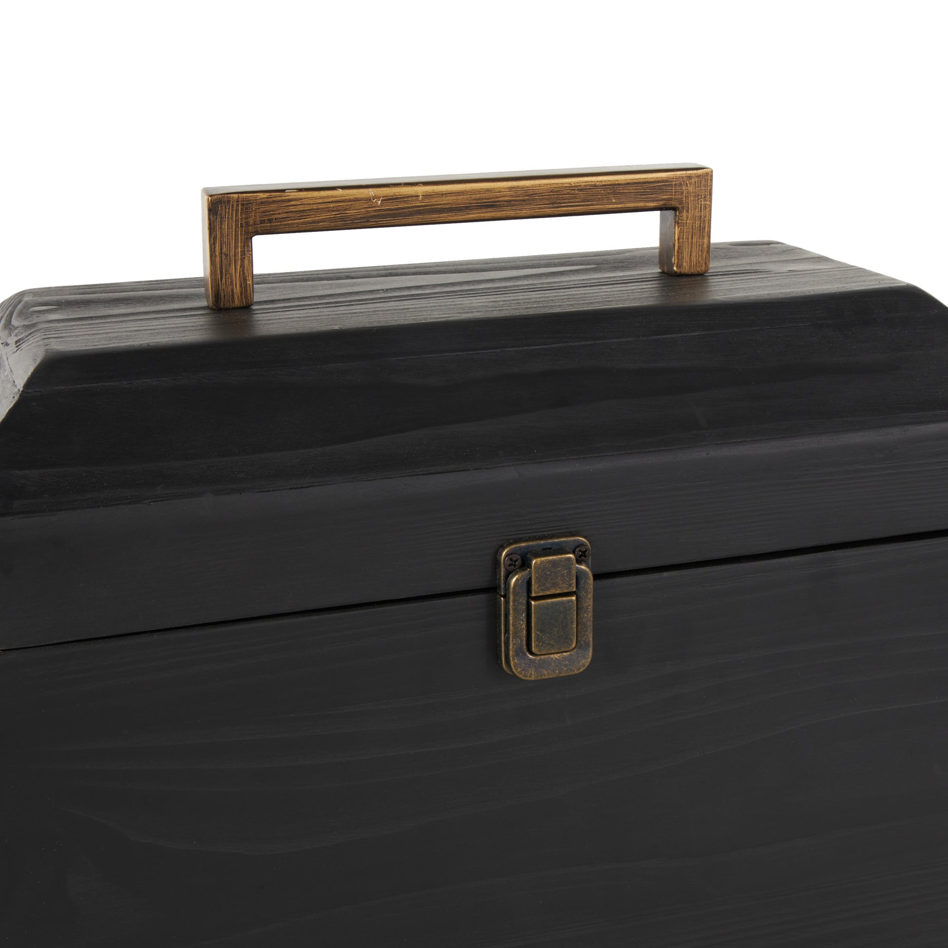 Set of 2 Black Wood Handmade Decorative Box with Brass Latches and Handle