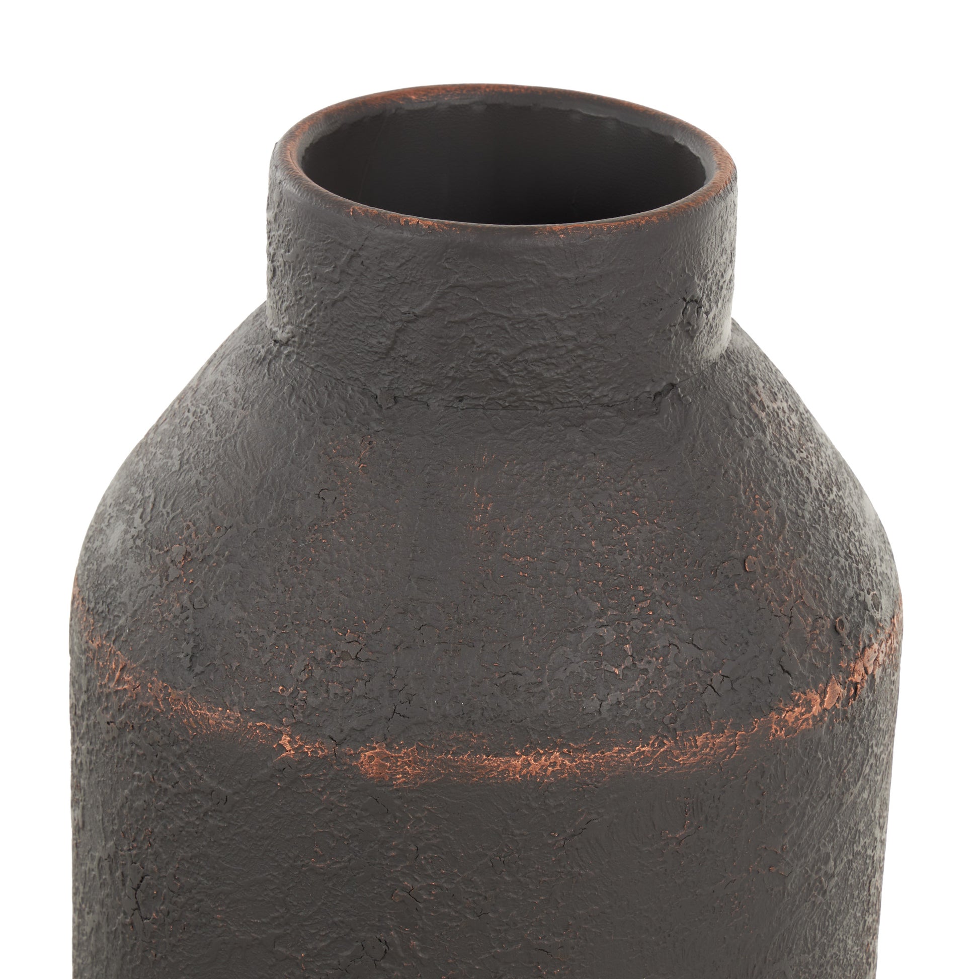 Set of 3 Dark Brown Metal Floor Decorative Vase with Copper Accents