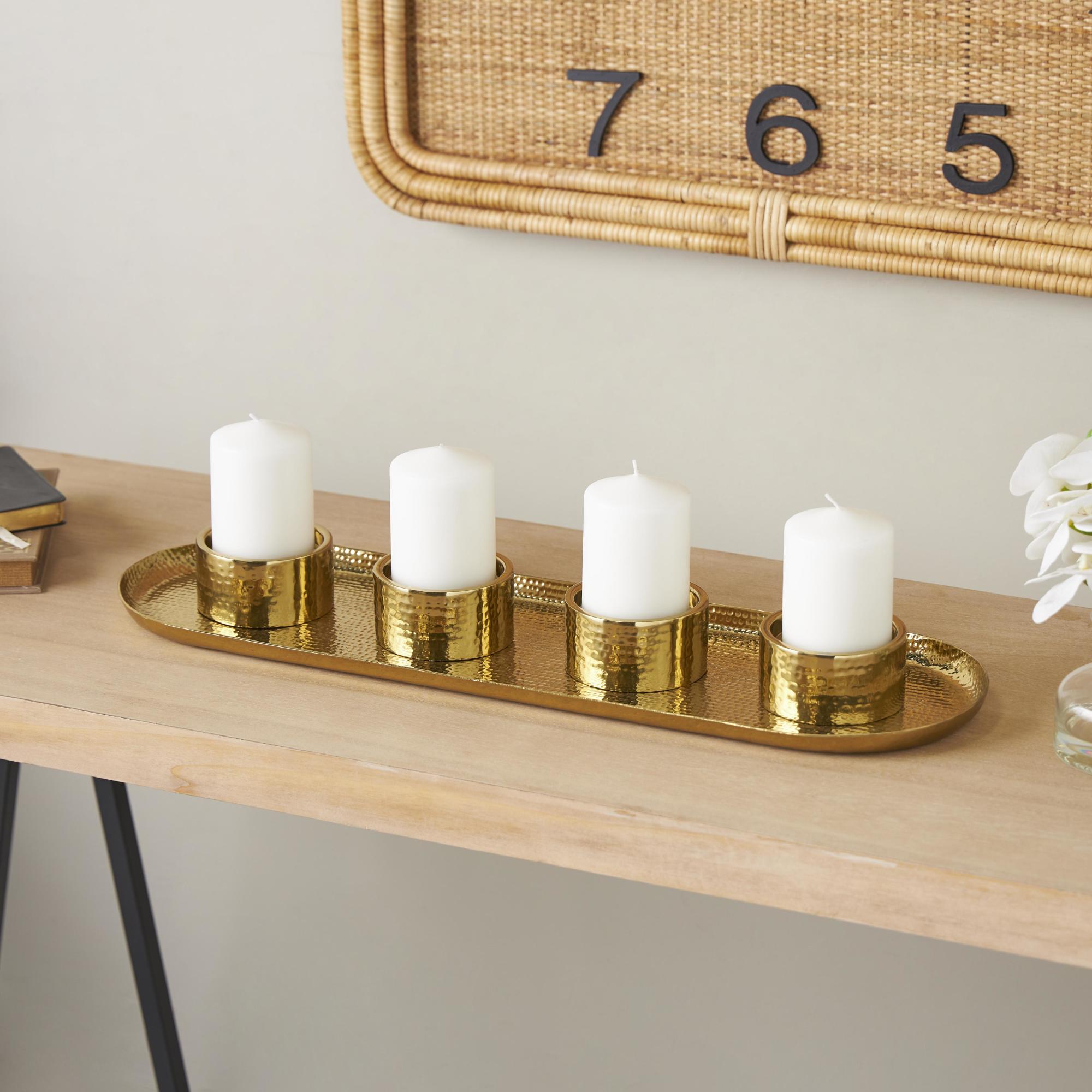 Stainless Steel Metal 4 Candle Decorative Candelabra with Attached Tray