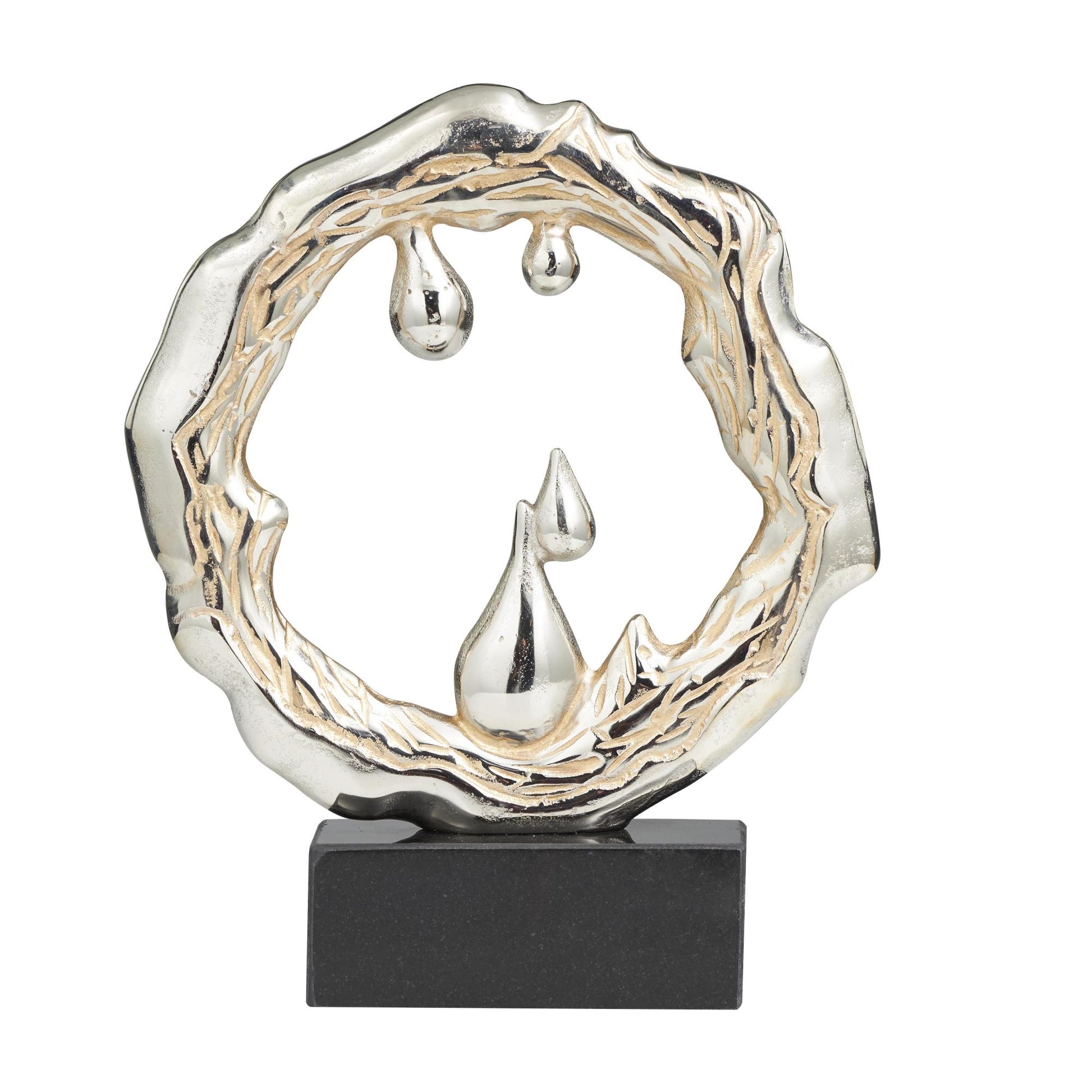 Abstract Silver Aluminum Metal Decorative Sculpture with Marble Base