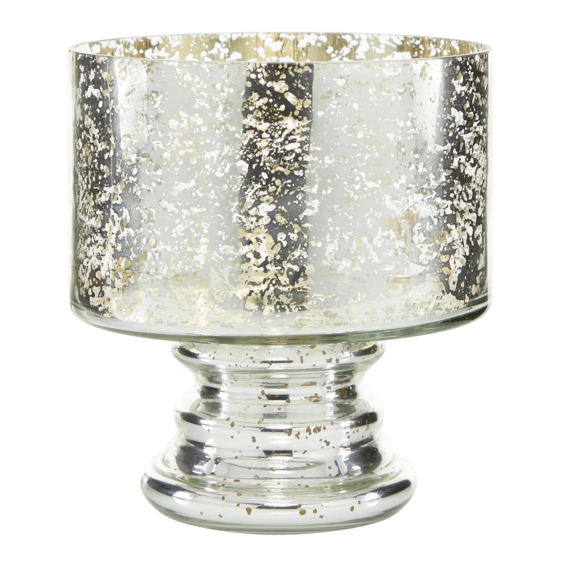 Silver Glass Handmade Turned Style Pillar Room Hurricane Lamp with Faux Mercury Glass Finish