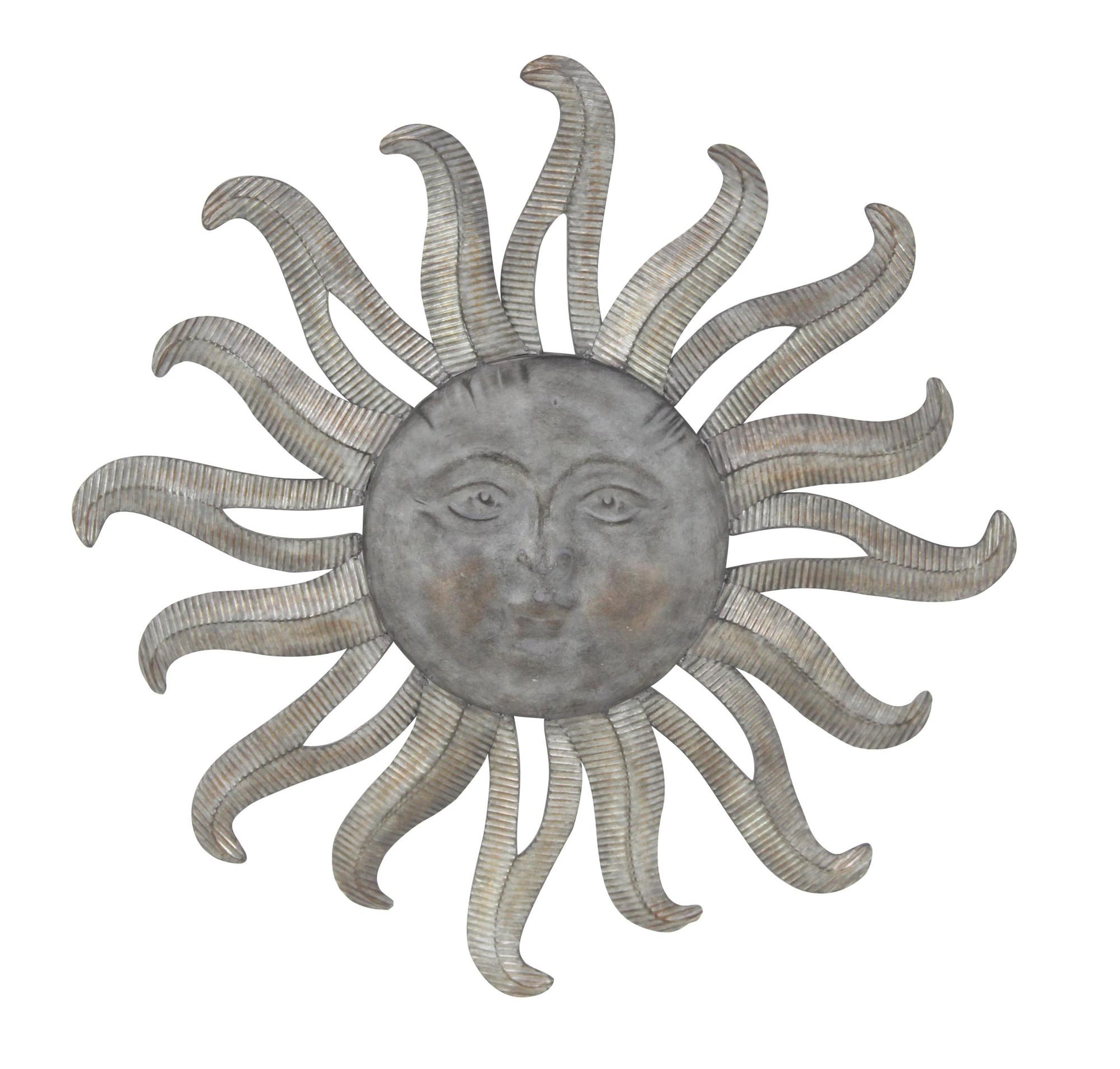 Sun Gray Metal Indoor Outdoor Face Home Wall Decor with Ribbed Detailing