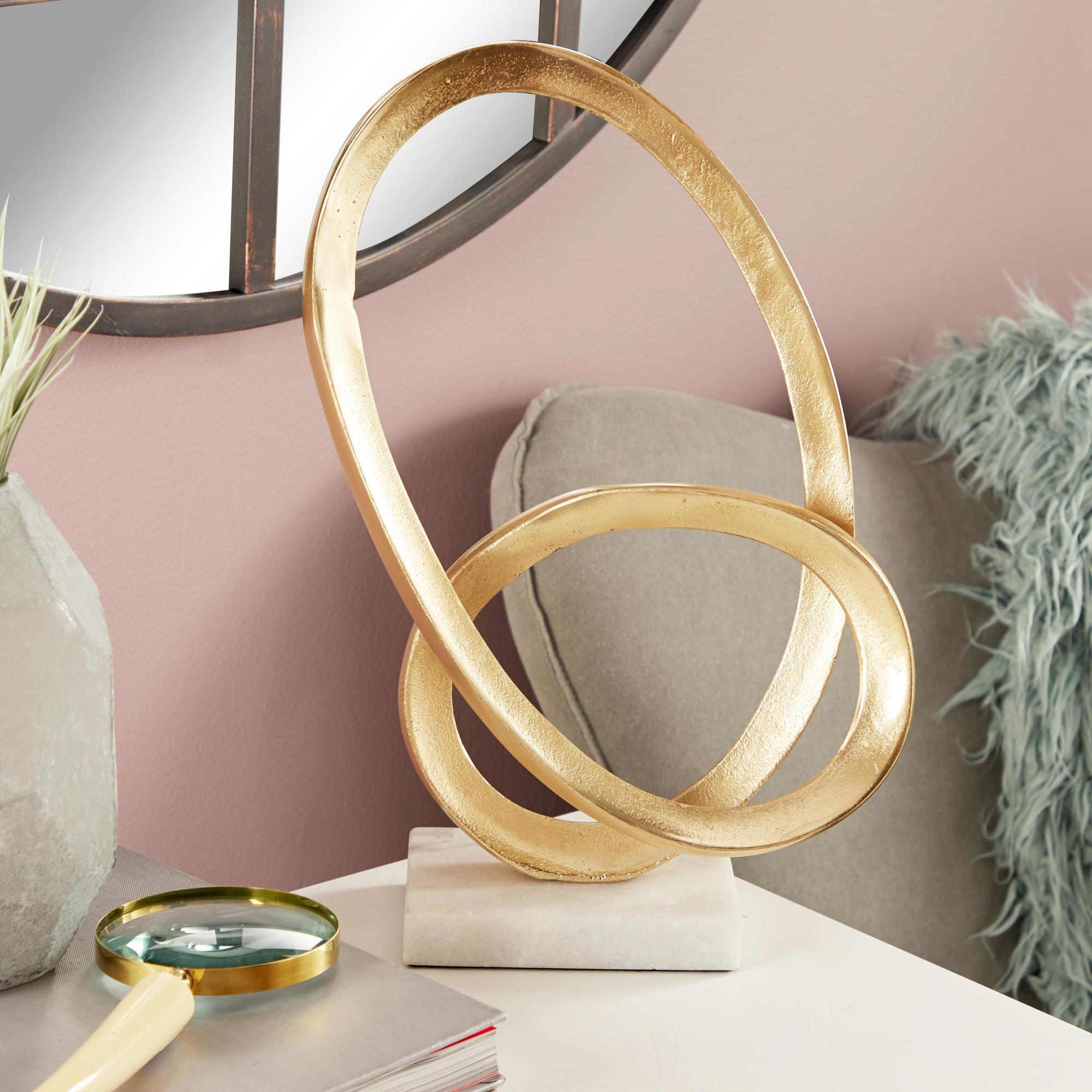 CosmoLiving by Cosmopolitan Geometric Gold Aluminum Metal Loop Decorative Sculpture with Marble Base