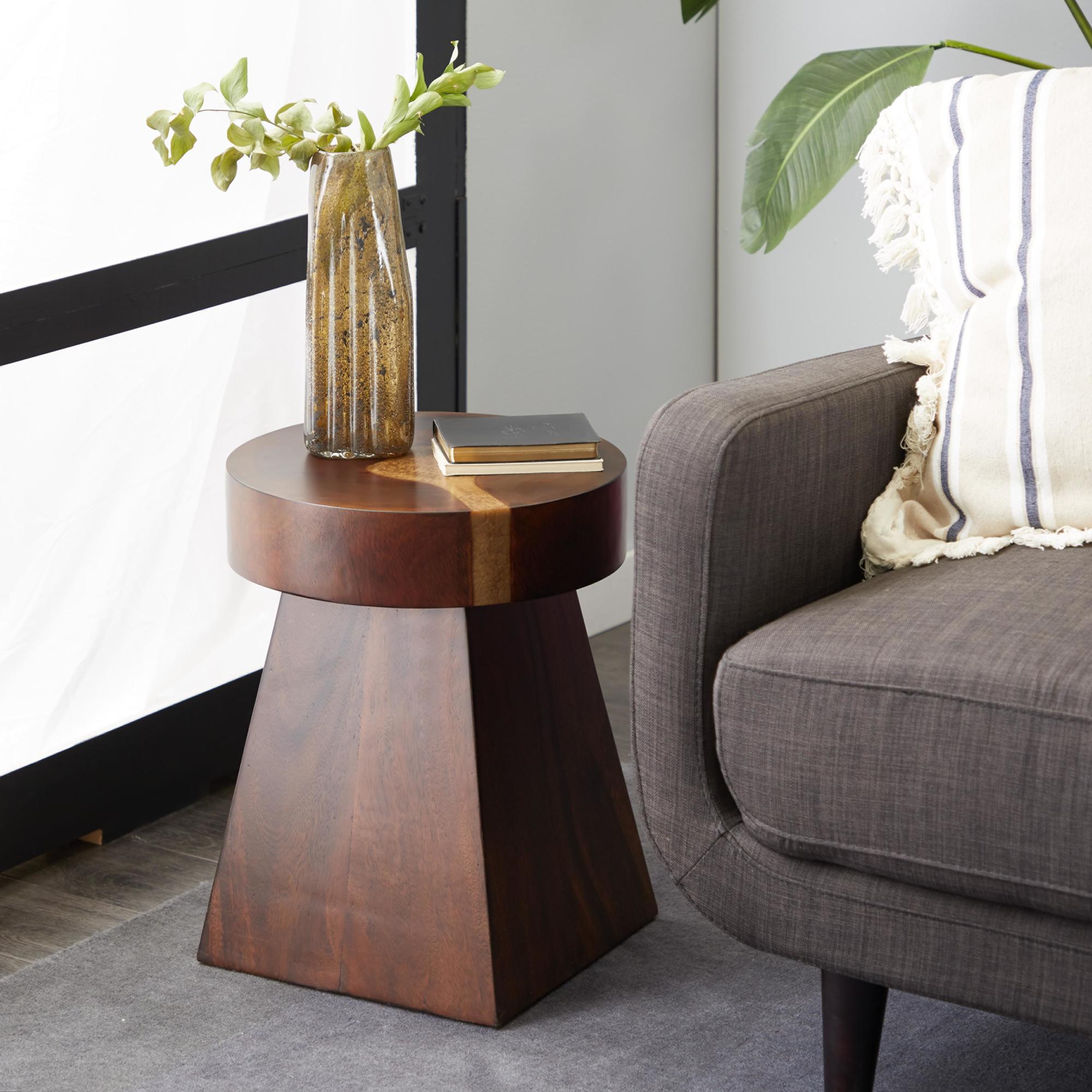 Brown Wood Side End Accent Table with Tapered Square Base