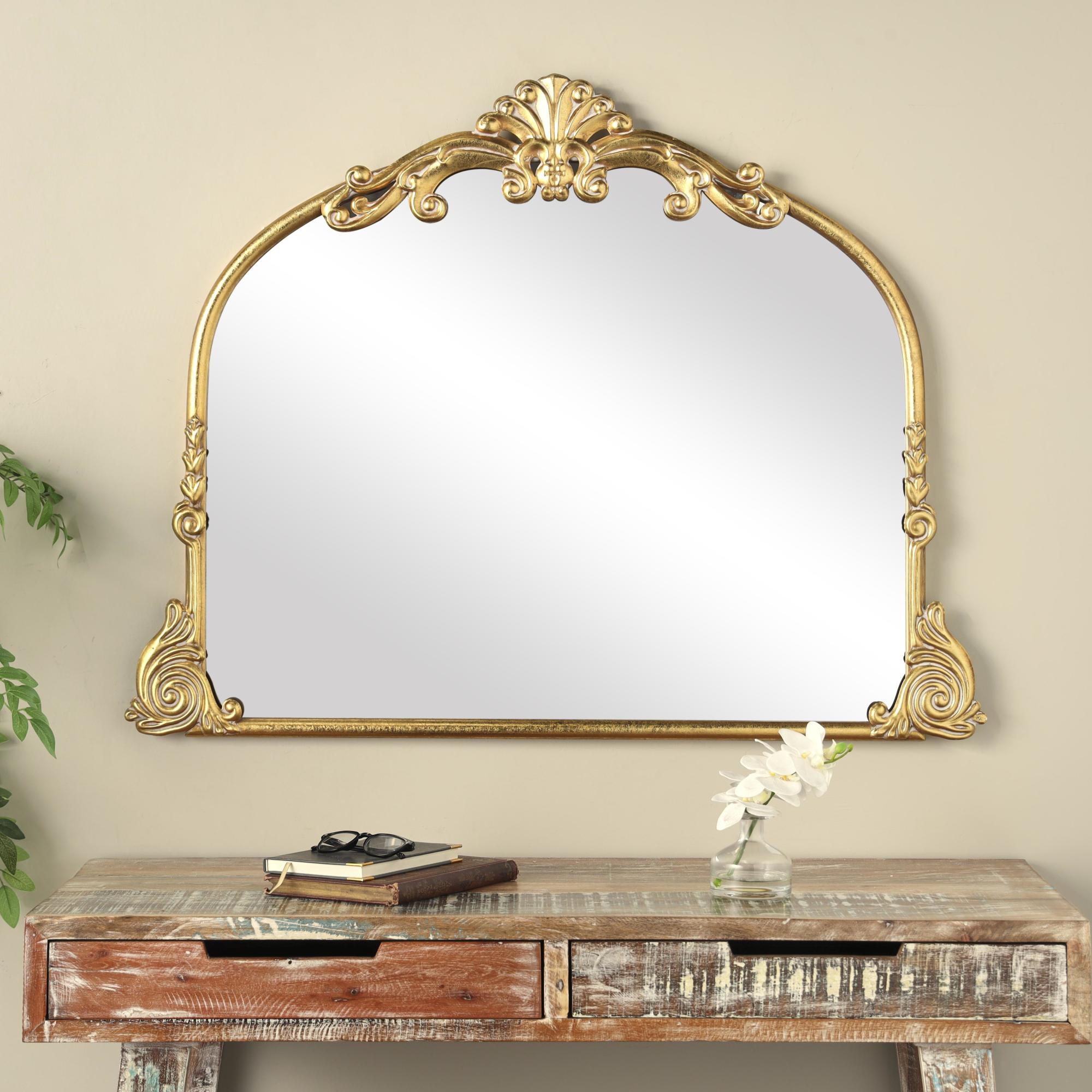 Scroll Gold Metal Ornate Arched Baroque Room Wall Mirror