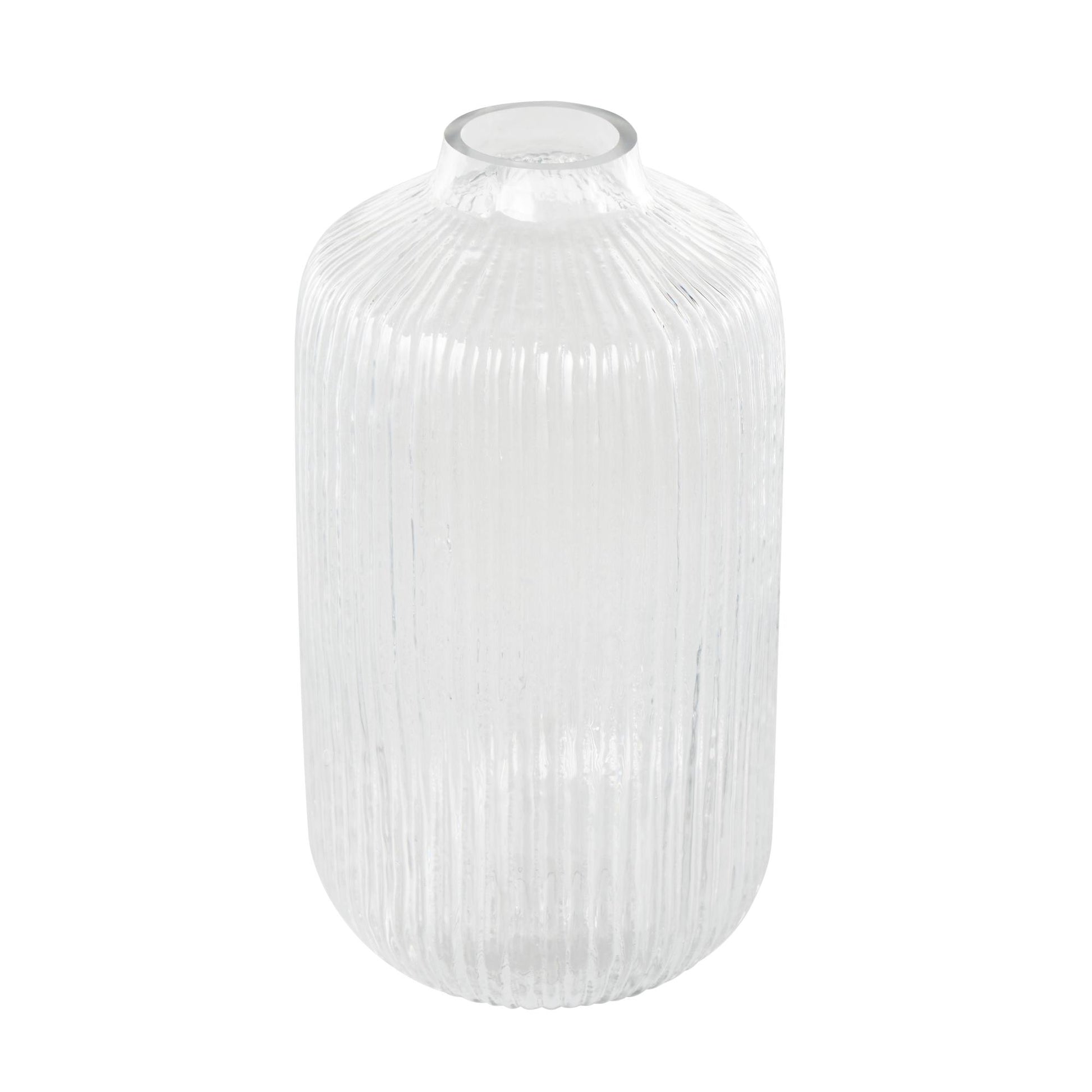Clear Glass Ribbed Fluted Decorative Vase