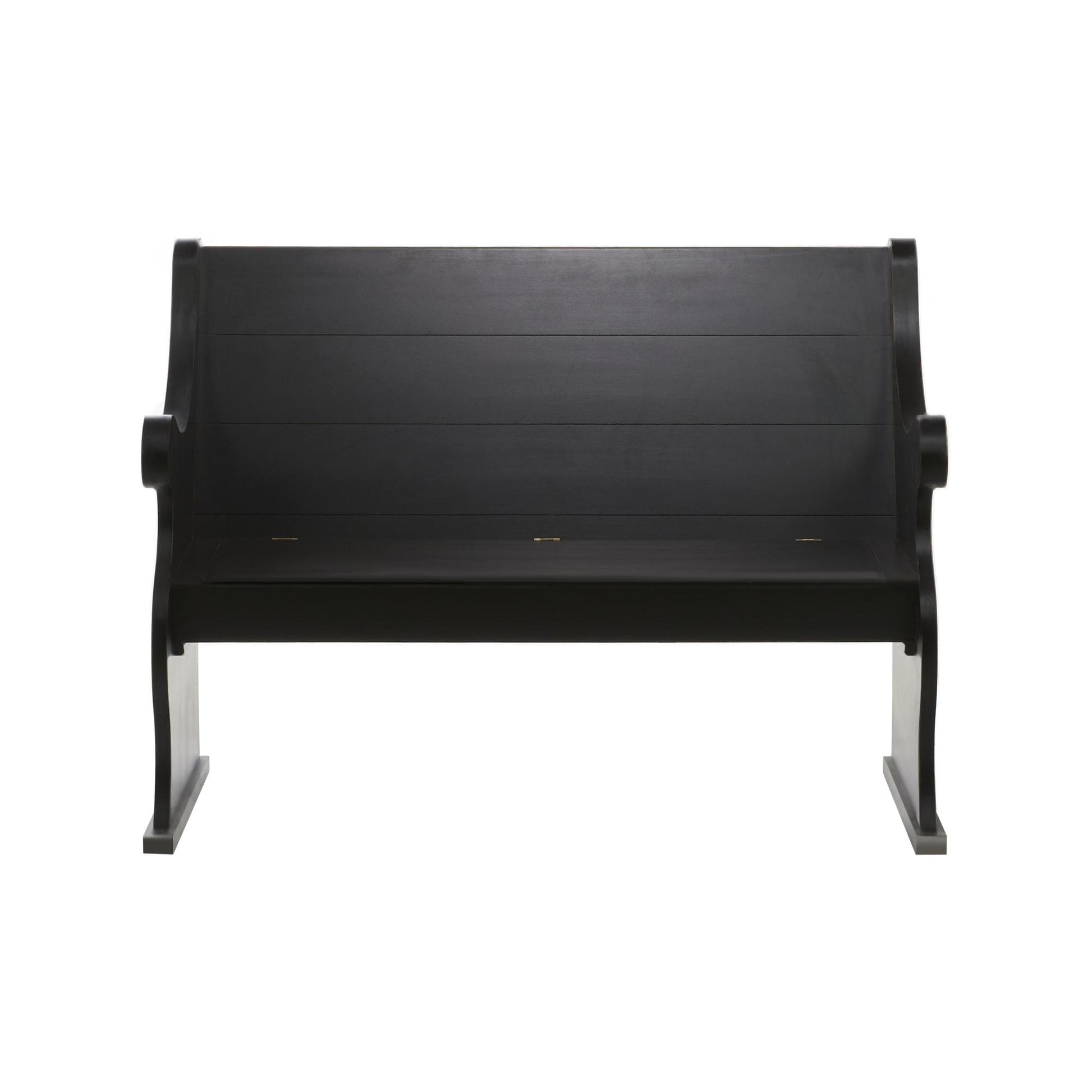 Black Wood Room Storage Bench with Scrolled Armrests