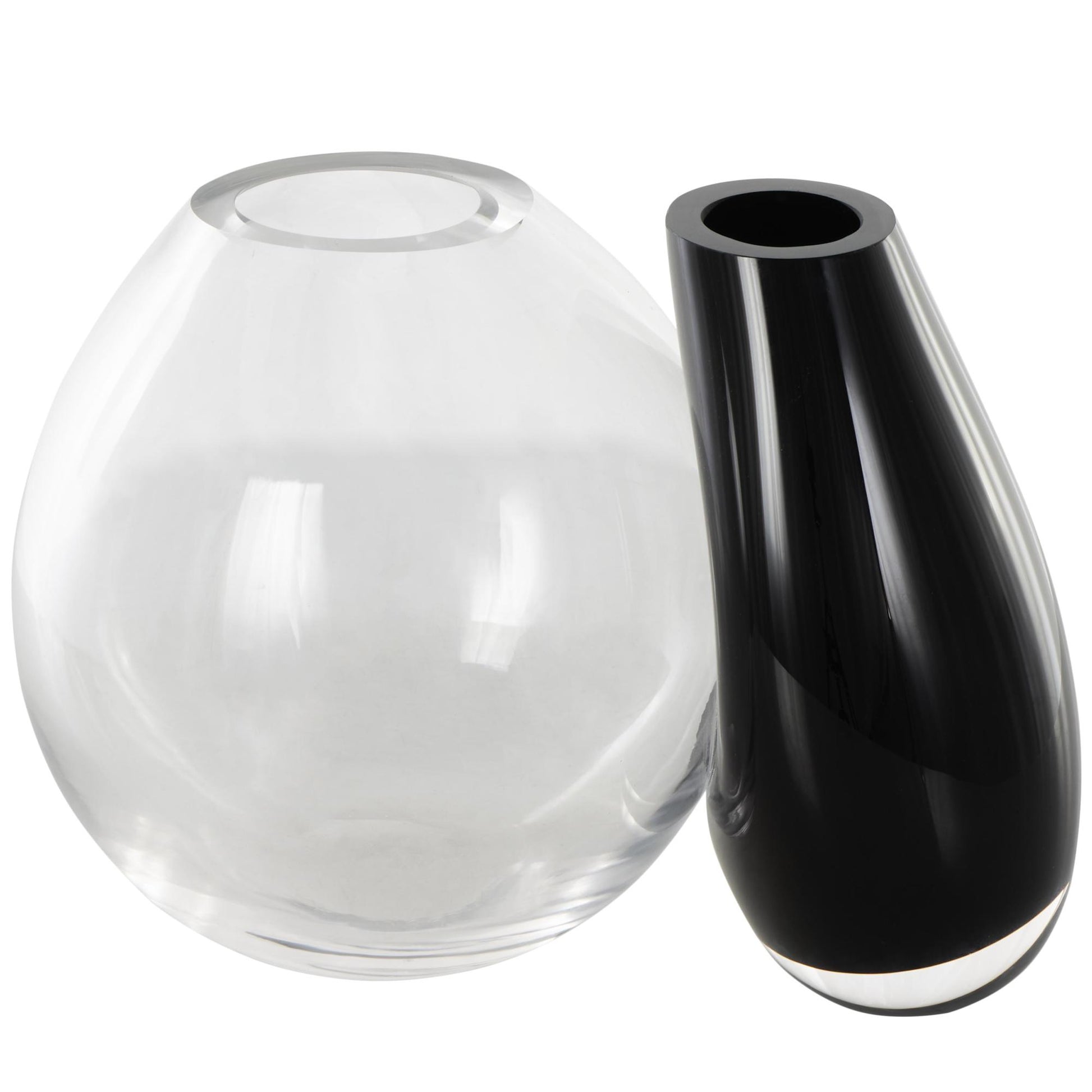 Abstract Black Recycled Glass Handmade Rounded 2 Opening 2 Opening Decorative Vase with Clear Glass Accent