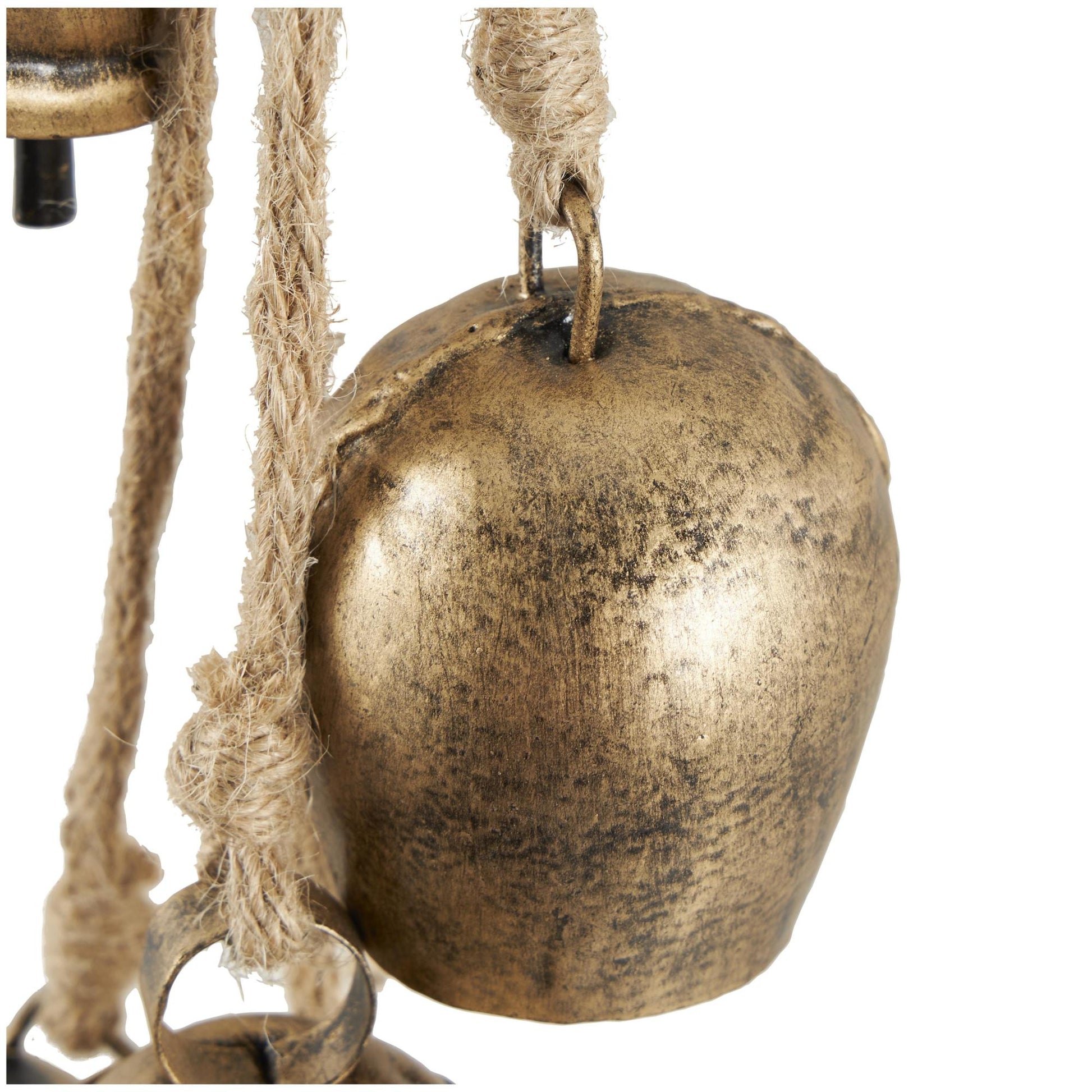 Metal Cascading Cluster Indoor Outdoor Decorative Cow Bells with Jute Hanging Rope