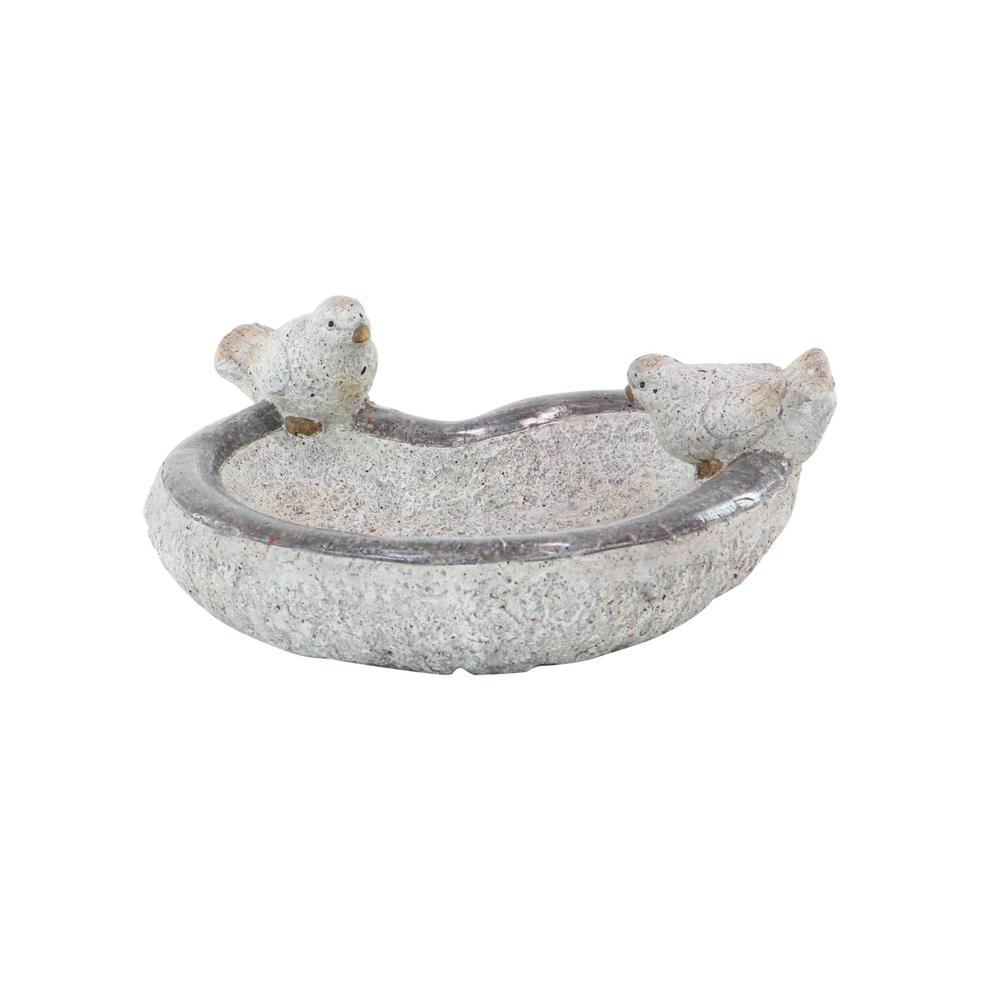 Bird Gray Polystone Indoor Outdoor Decorative Garden Sculpture with Bath Bowl