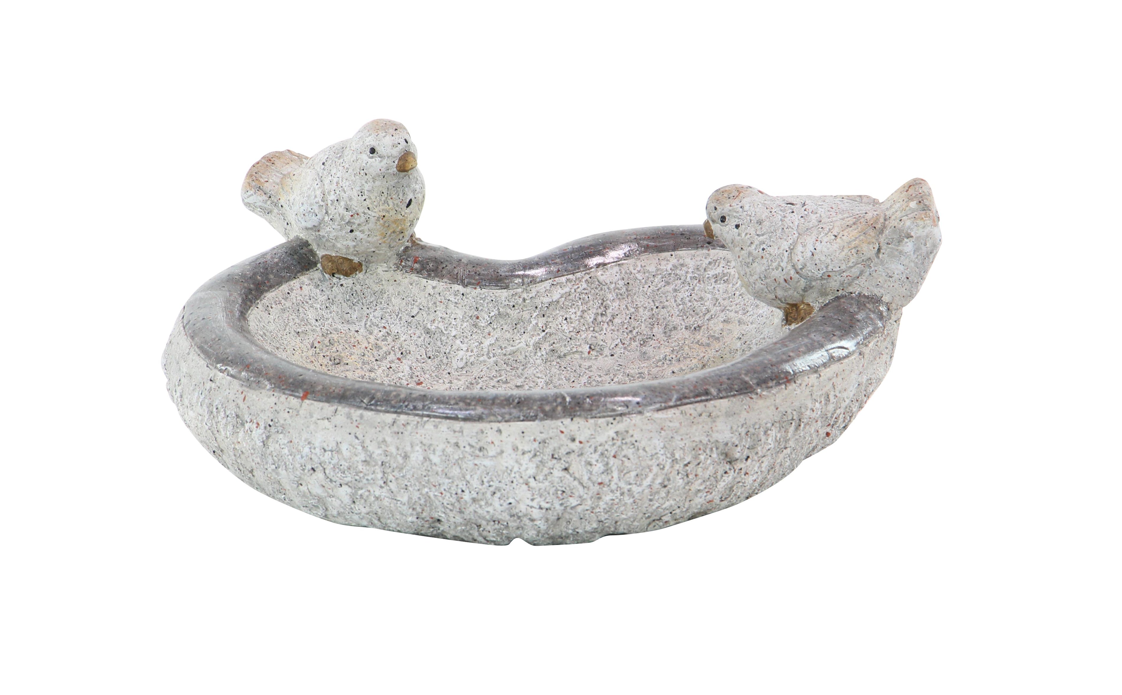 Bird Gray Polystone Indoor Outdoor Decorative Garden Sculpture with Bath Bowl