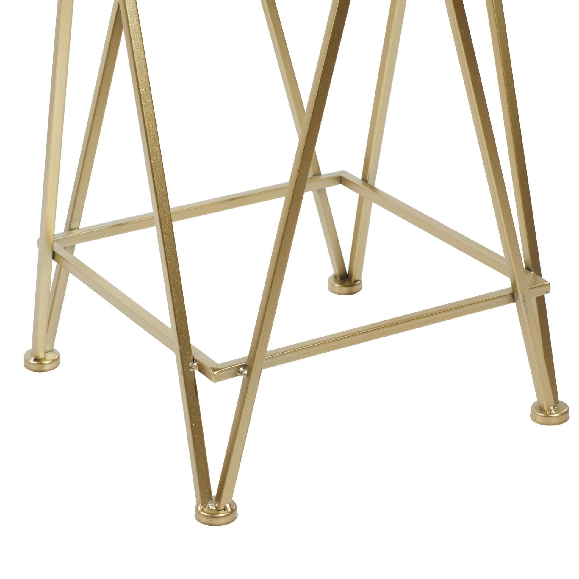 Set of 2 Geometric Gold Metal Square Side End Accent Table with Mirrored Glass Top