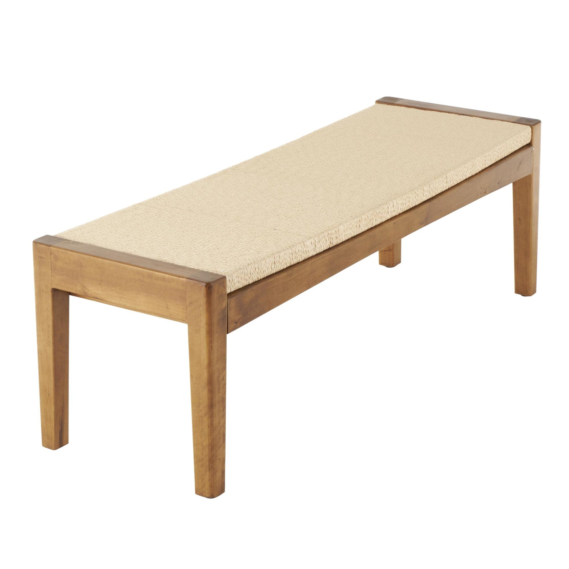 Brown Wood Handmade Traditional Home Bench with Rope Wrapped Seat