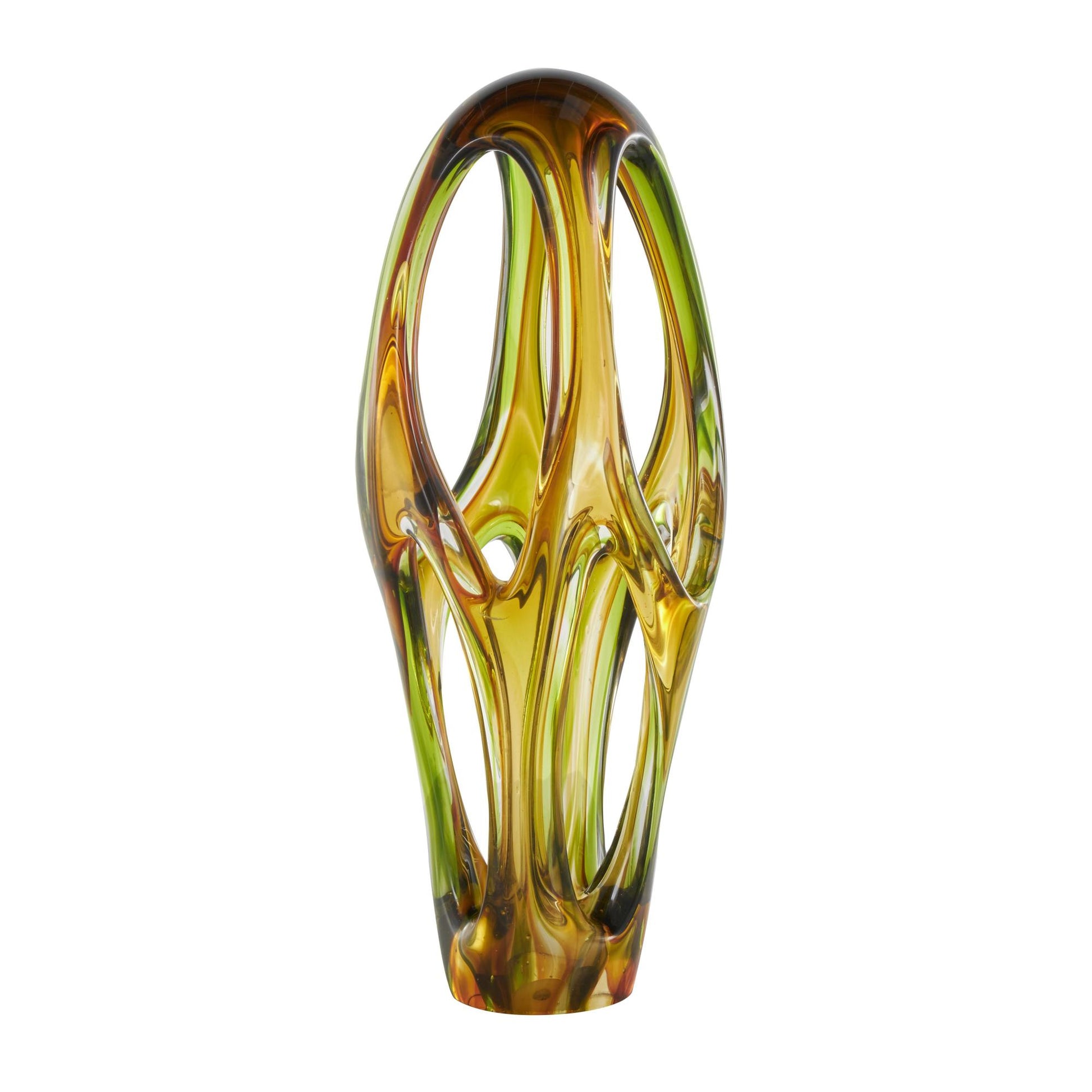 Abstract Orange Glass Ombre Cutout Decorative Sculpture with Green Accents