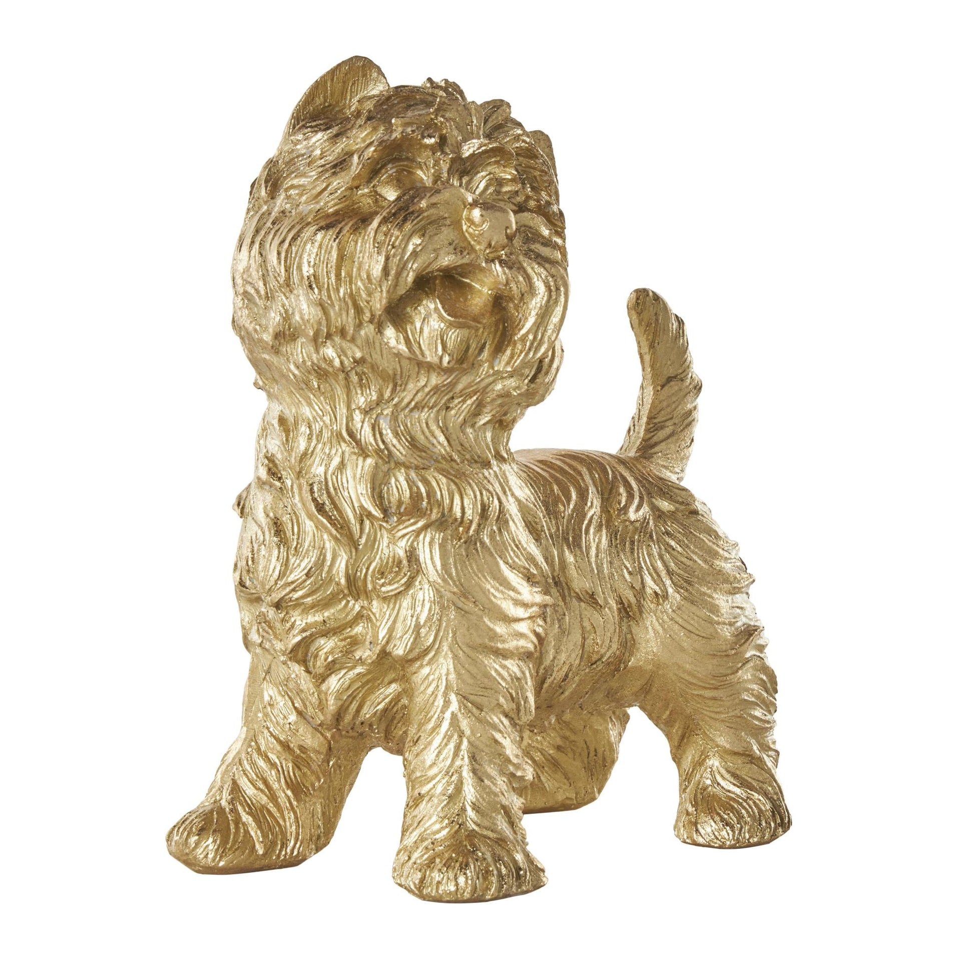 Set of 2 Dog Gold Polystone Sitting and Standing Decorative Sculpture