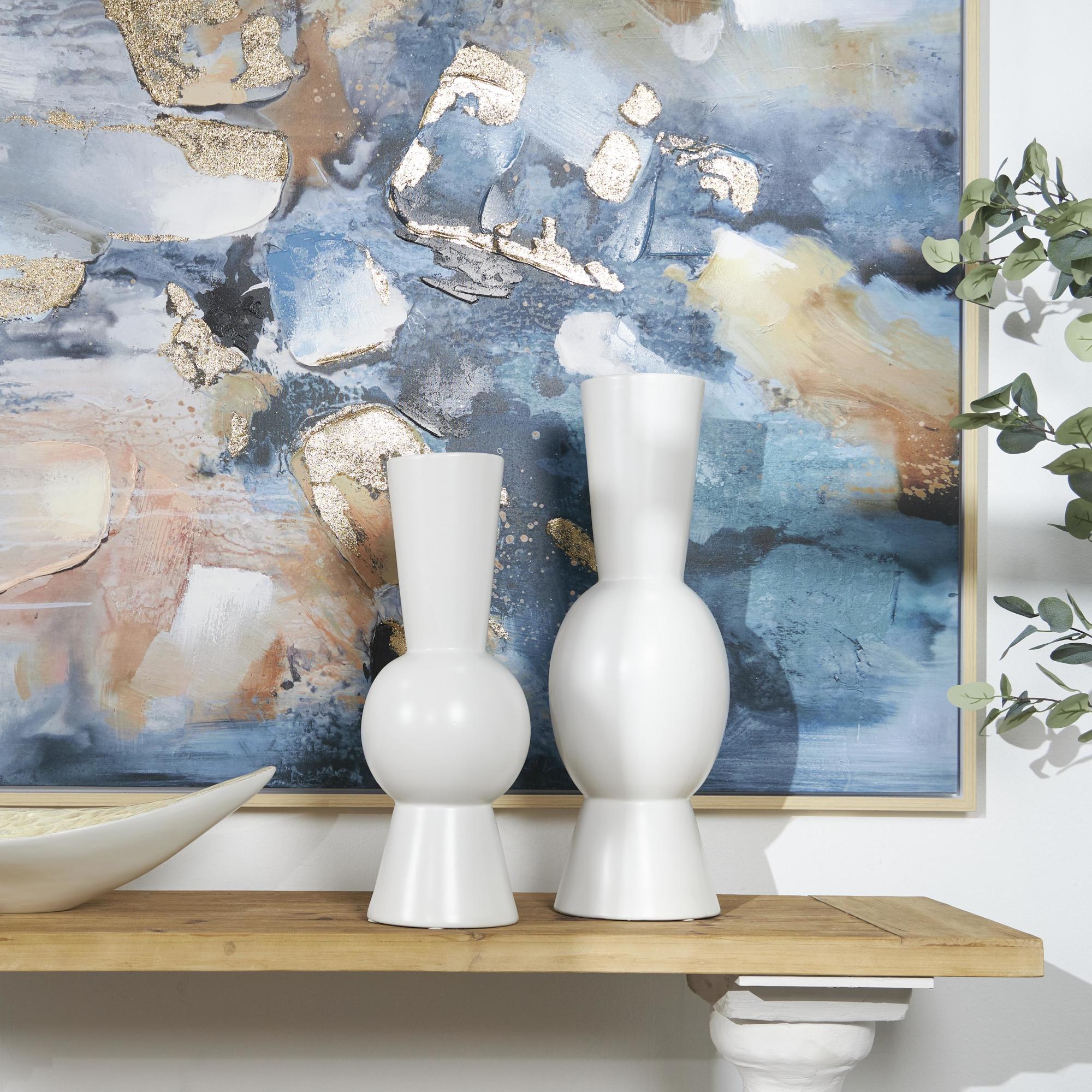 Set of 2 Abstract Ceramic Fluted Round Decorative Vase