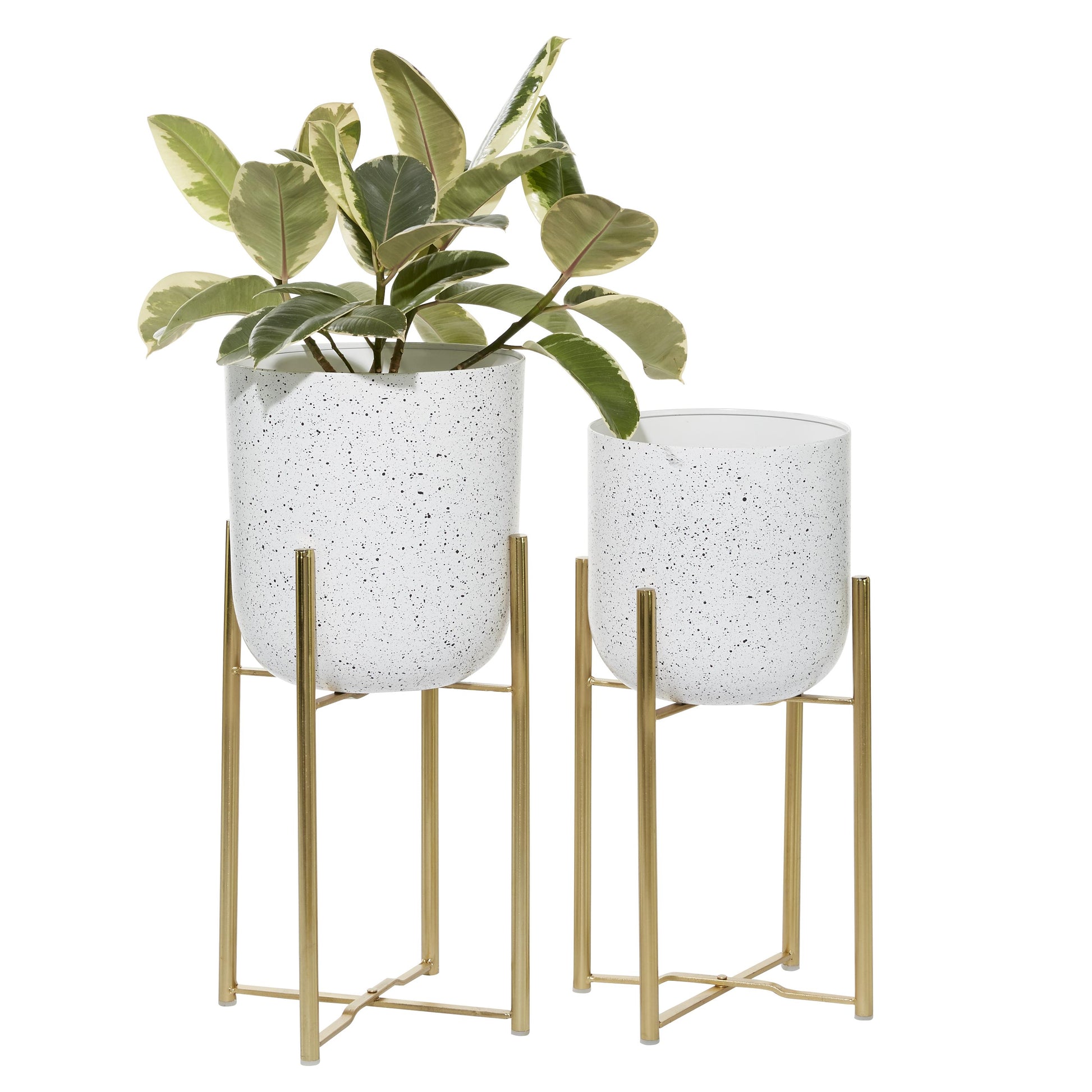 Set of 2 Metal Deep Recessed Dome Indoor Outdoor Planter with Removable Stand