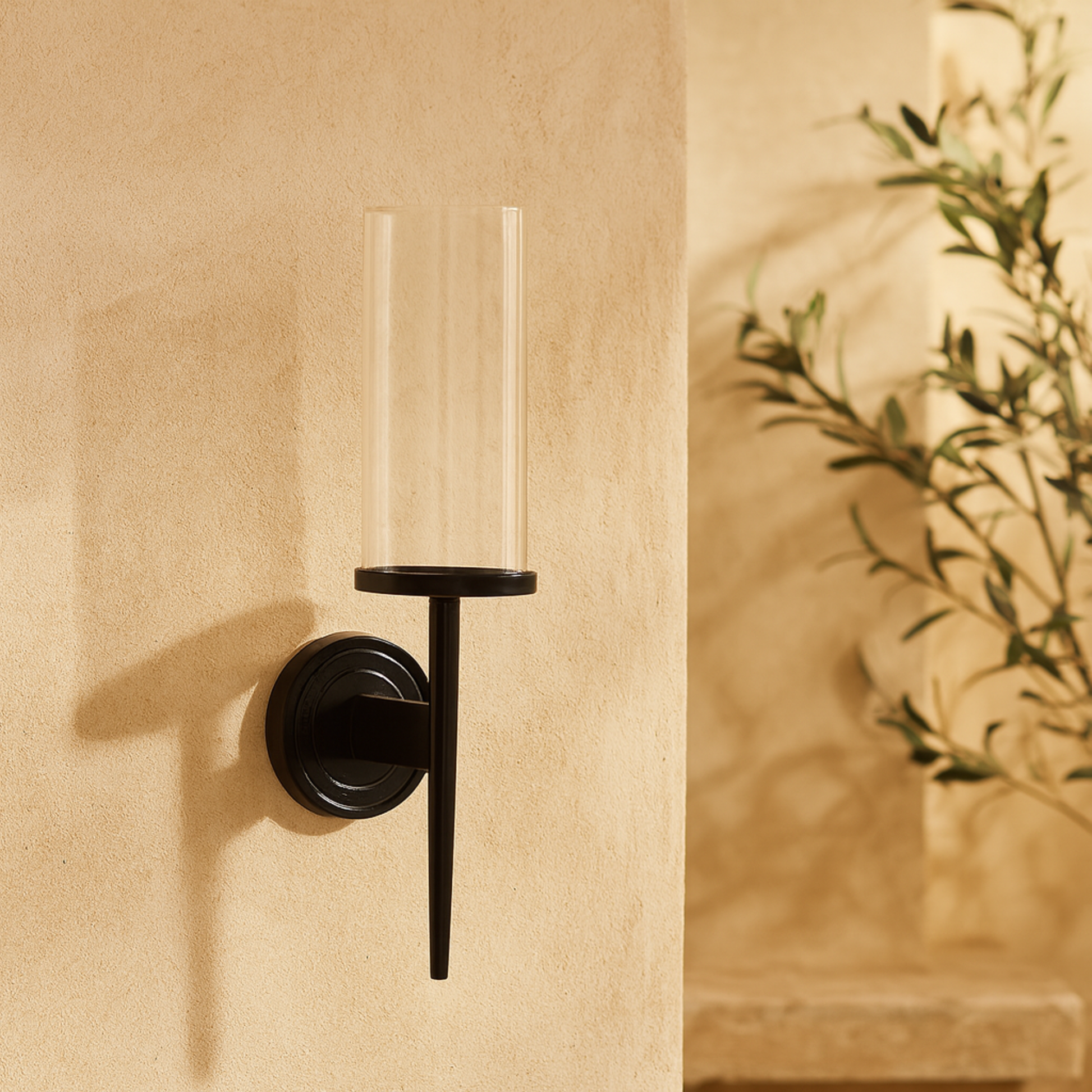 Geometric Aluminum Metal Single Candle Indoor Outdoor Wall Sconce with Glass Holder