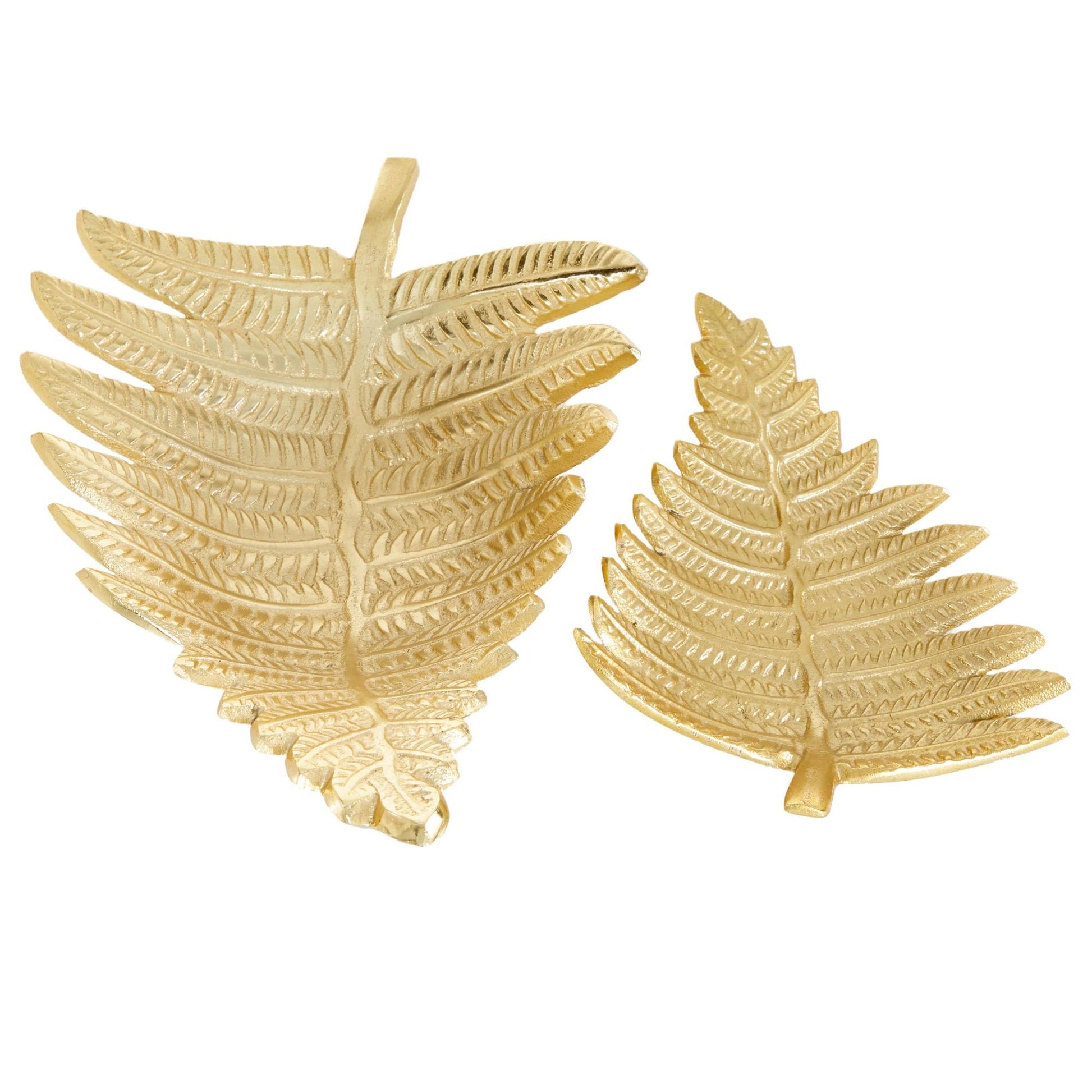 Set of 2 Leaf Gold Aluminum Metal Living Room Decor Tray
