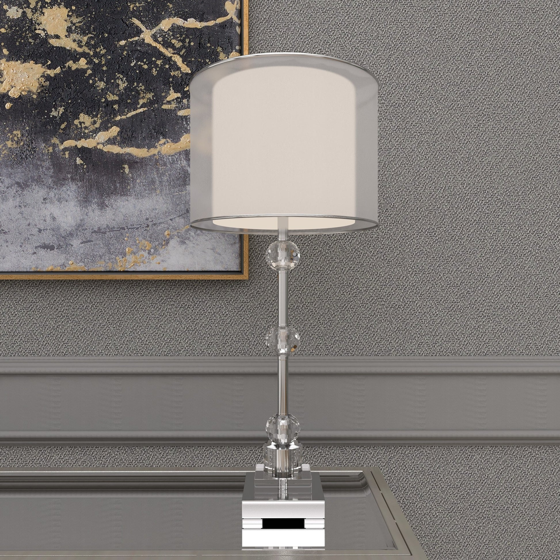 Silver Glass Room Table Lamp with Crystal Embellishments