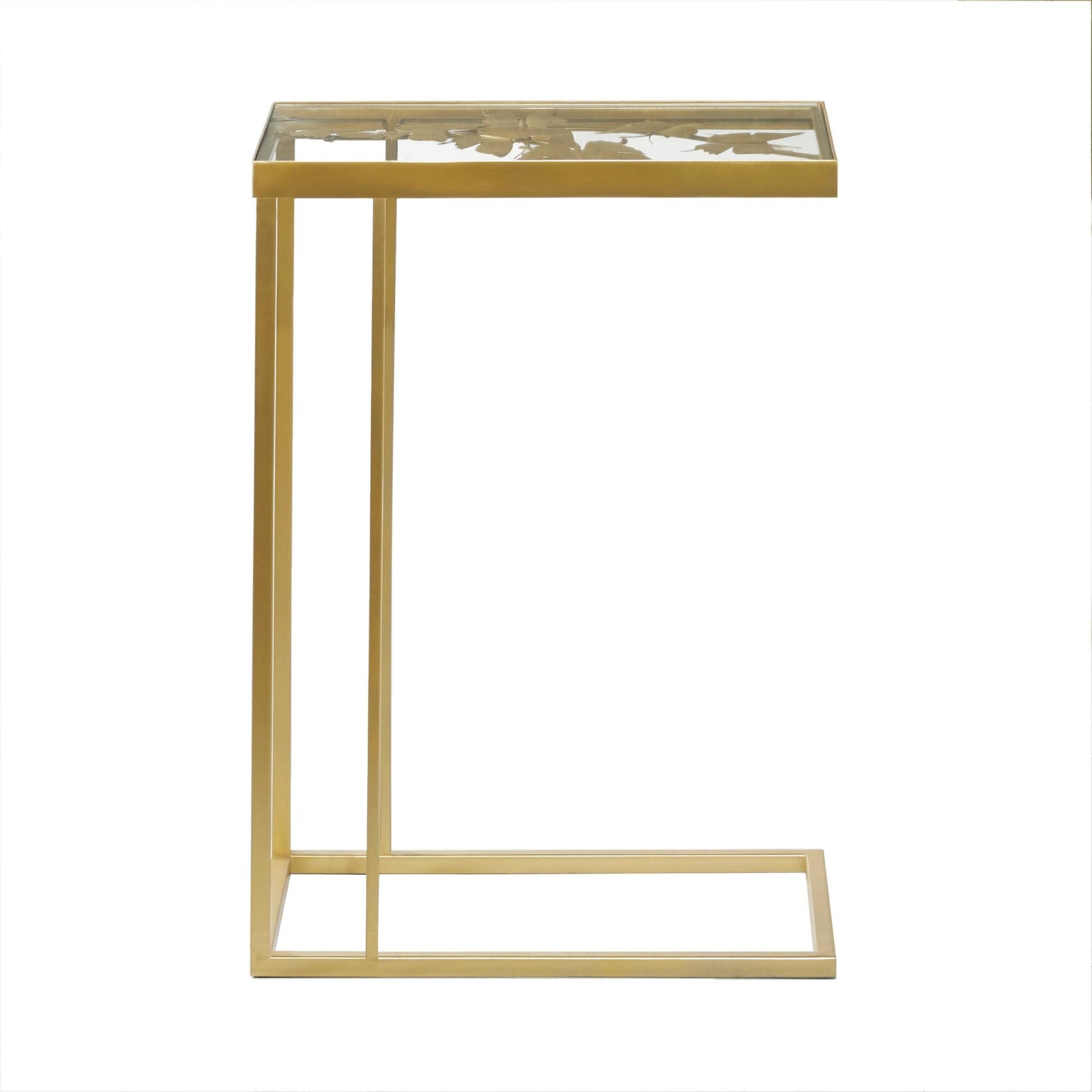Gold Metal Side End Accent Table with Clear Glass Top