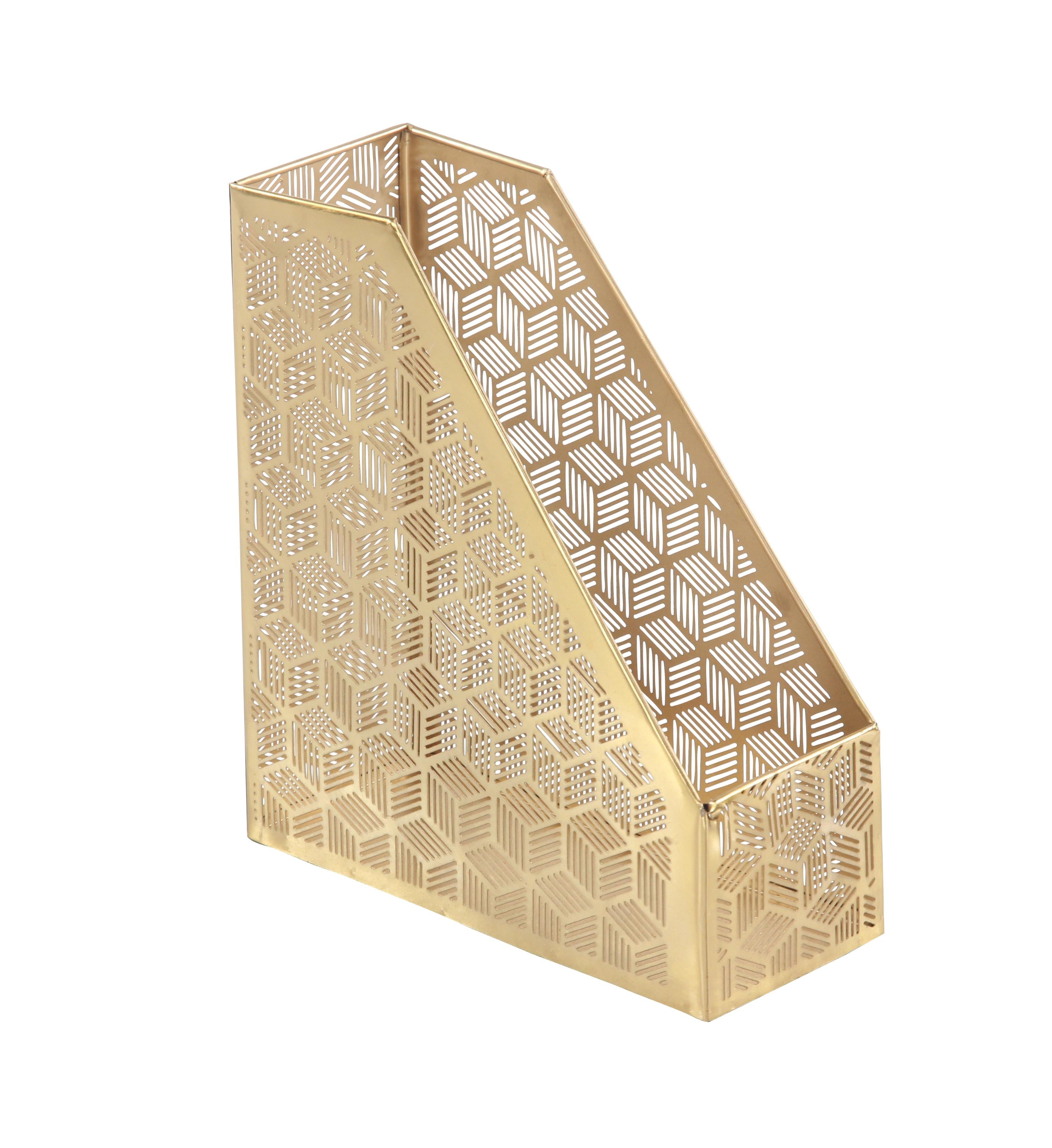 CosmoLiving by Cosmopolitan Floral Metal Single Slot Decorative Magazine Holder with Laser Carved Design