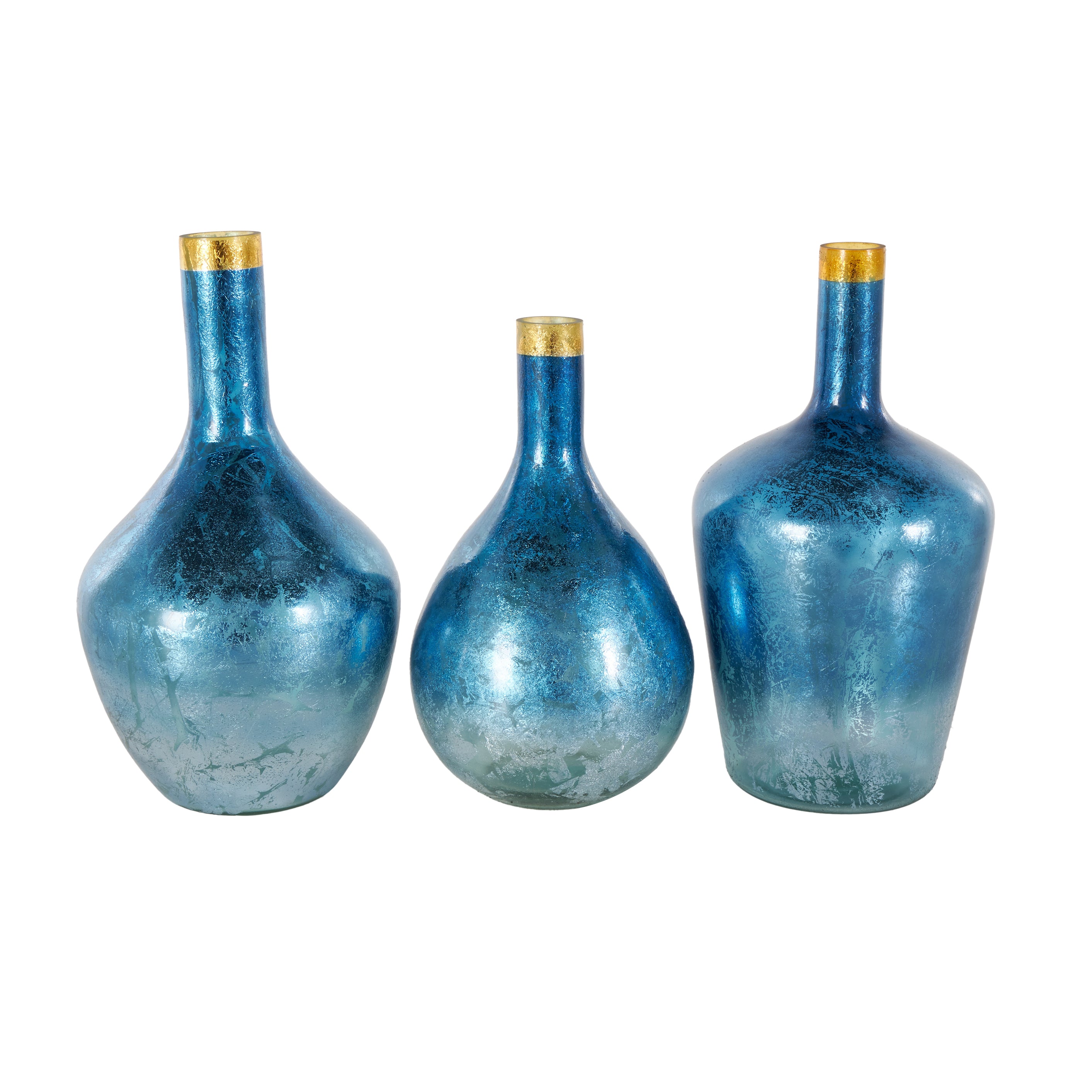 Set of 3 Glass Decorative Vase with Gold Rim