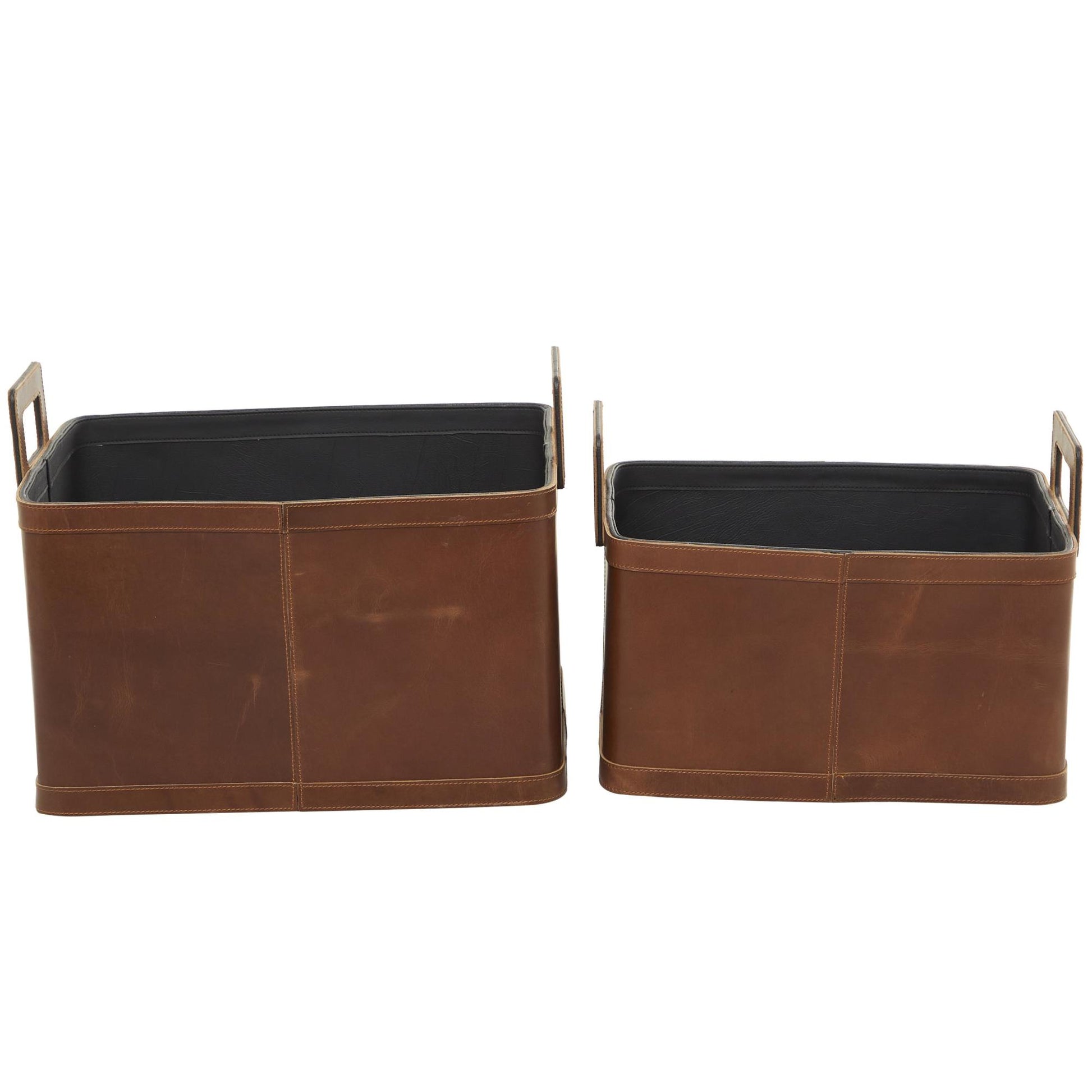 Set of 2 Leather Handmade Decorative and Functional Storage Basket with Handles