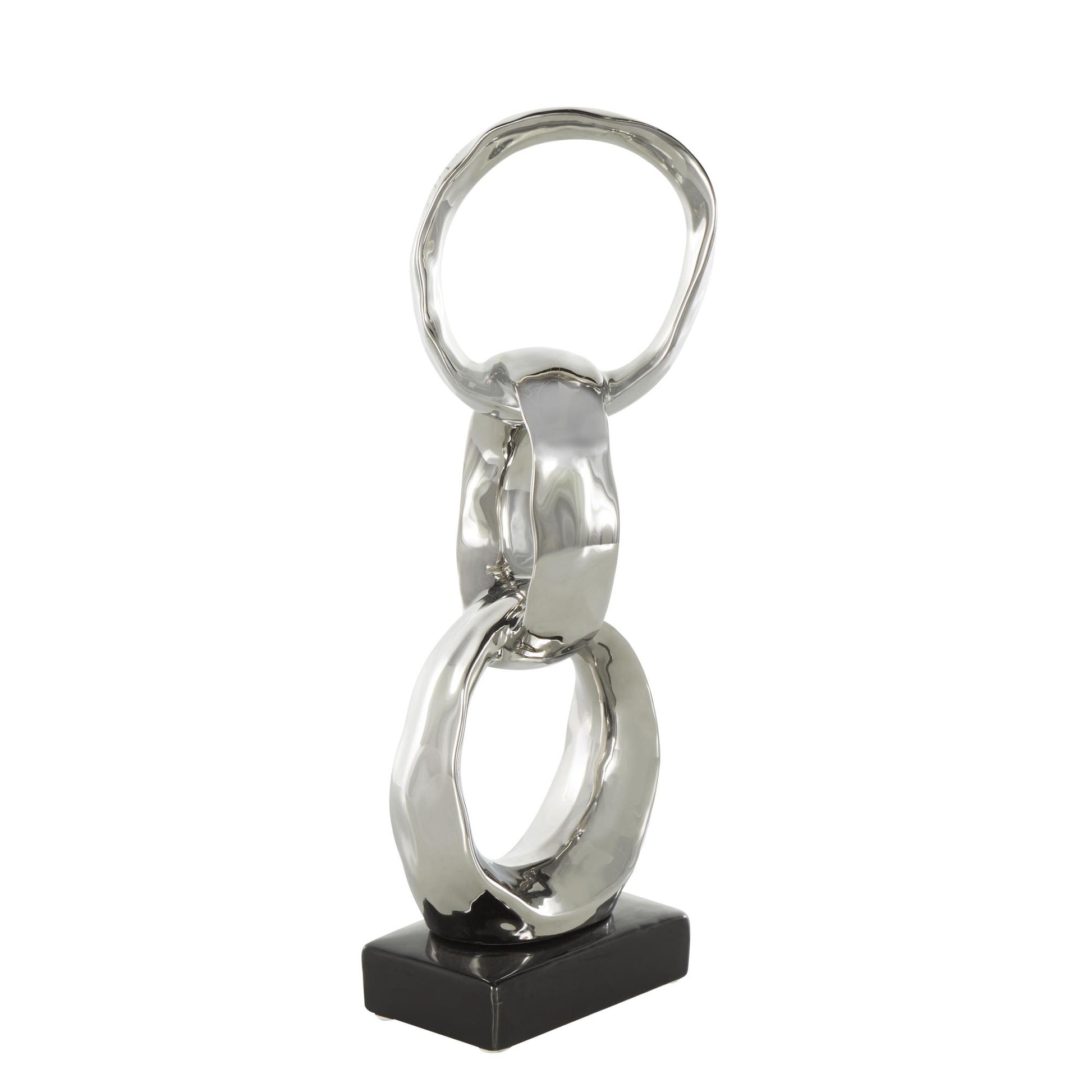 Abstract Ceramic Interlocked Ring Decorative Sculpture with Black Base
