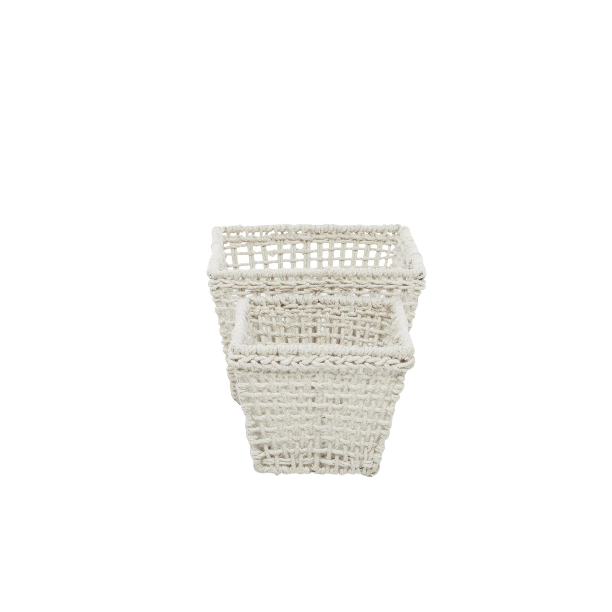 CosmoLiving by Cosmopolitan Set of 2 Cotton Fabric Handmade Decorative and Functional Storage Basket with Handles