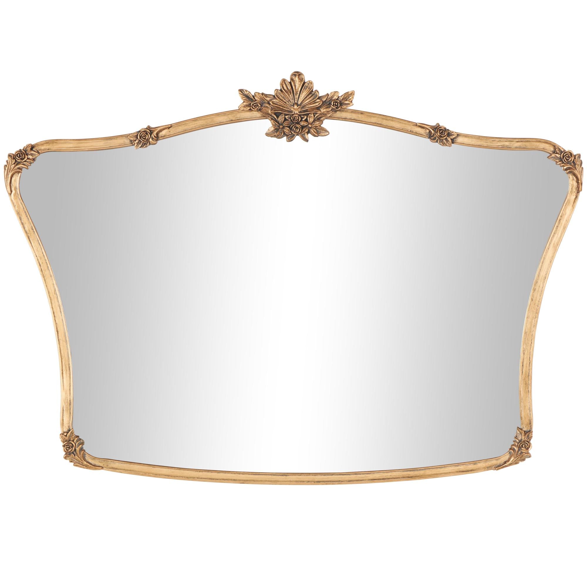 Floral Gold Metal Orante Antique Curved Room Wall Mirror