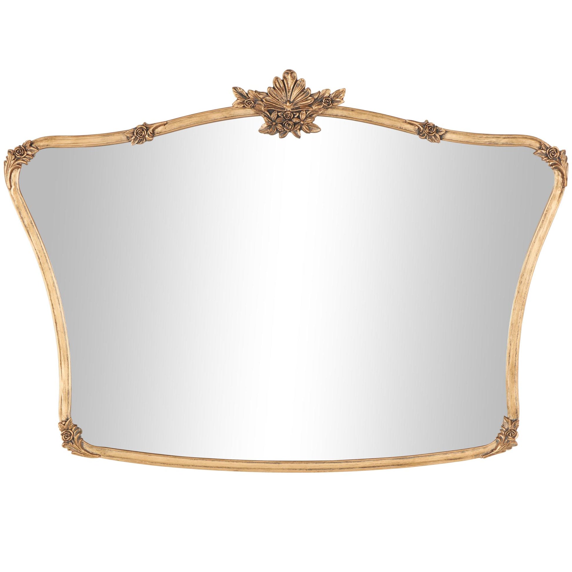 Floral Gold Metal Orante Antique Curved Room Wall Mirror