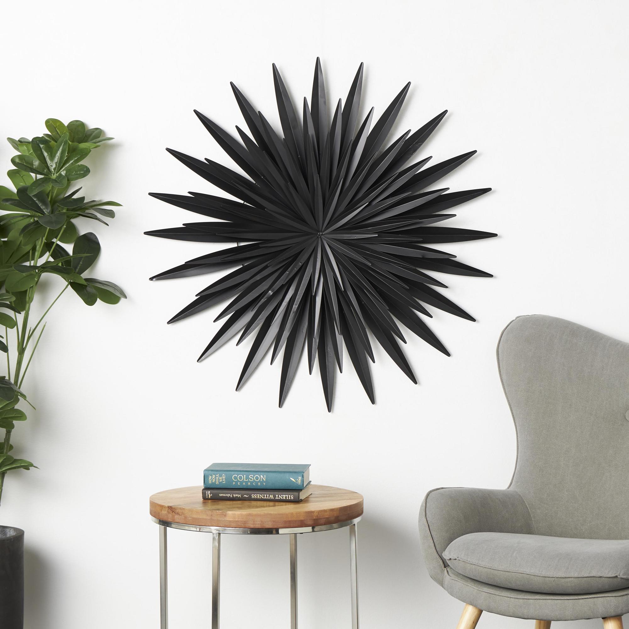 Sunburst Black Metal Large Layered 3D Home Wall Decor