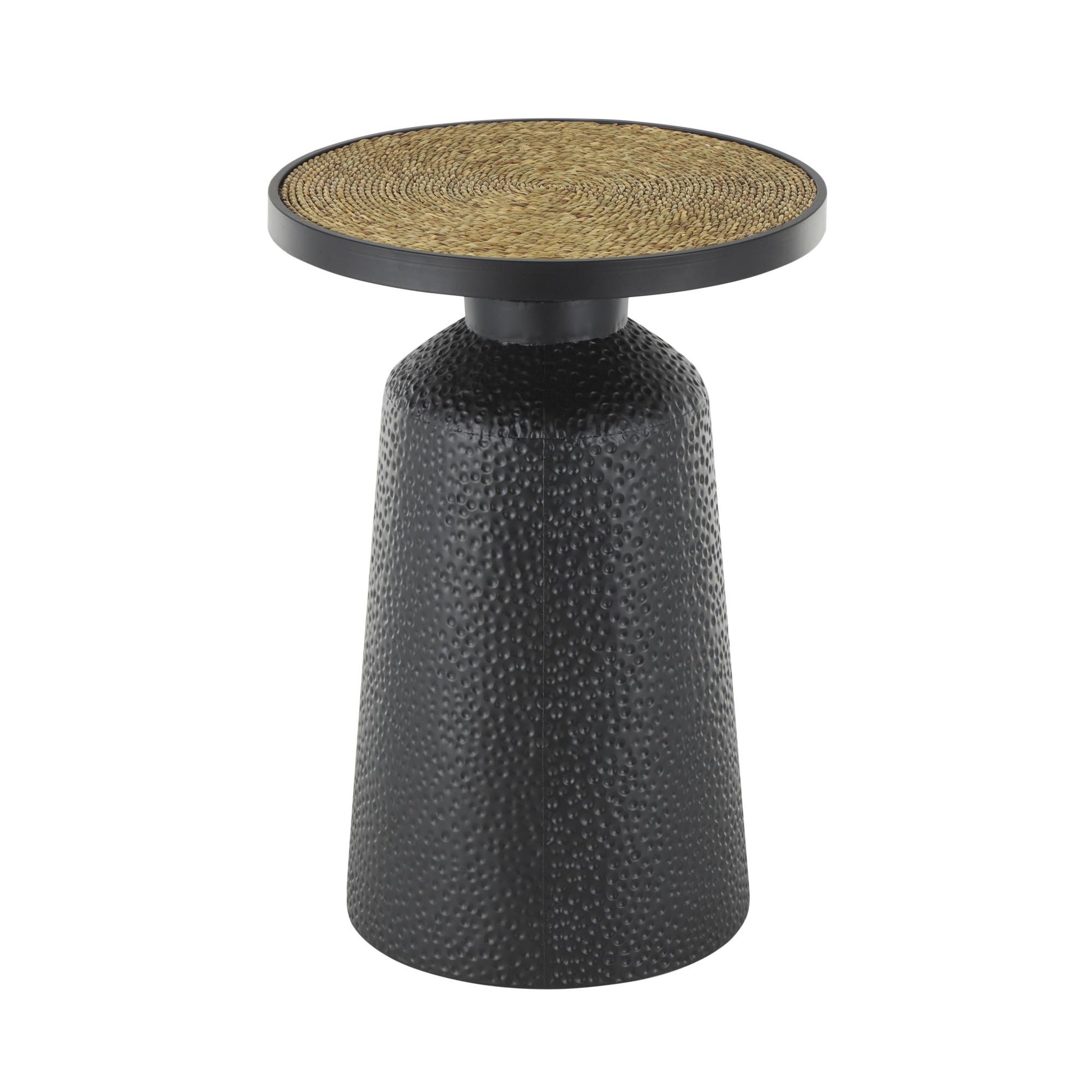 Black Metal Handmade Side End Accent Table with Rope Tabletop