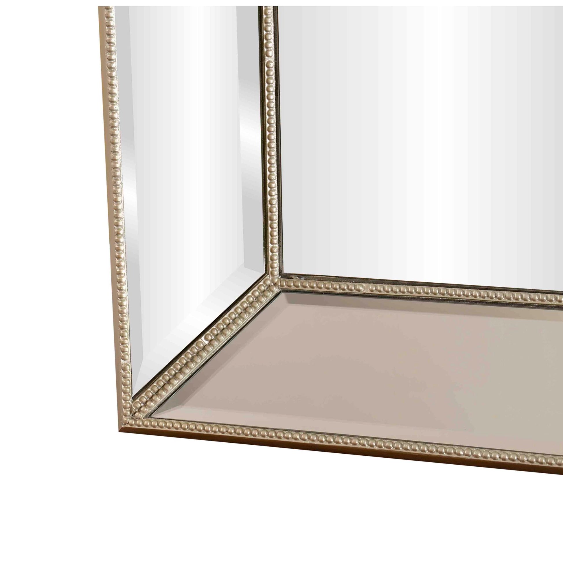 Silver Glass Beaded Room Floor Mirror with Beveled Picture Frame Edges