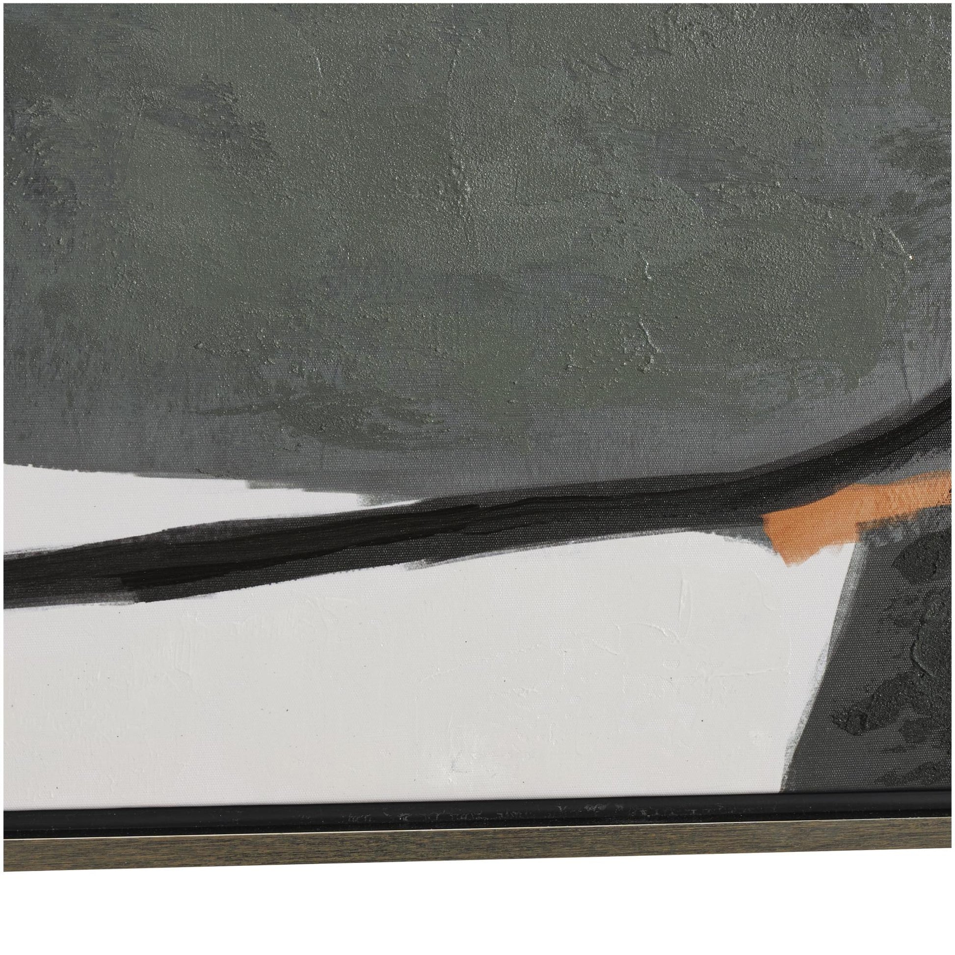 Abstract Green Canvas Line and Shape Living Room Framed Wall Art with Orange Accents