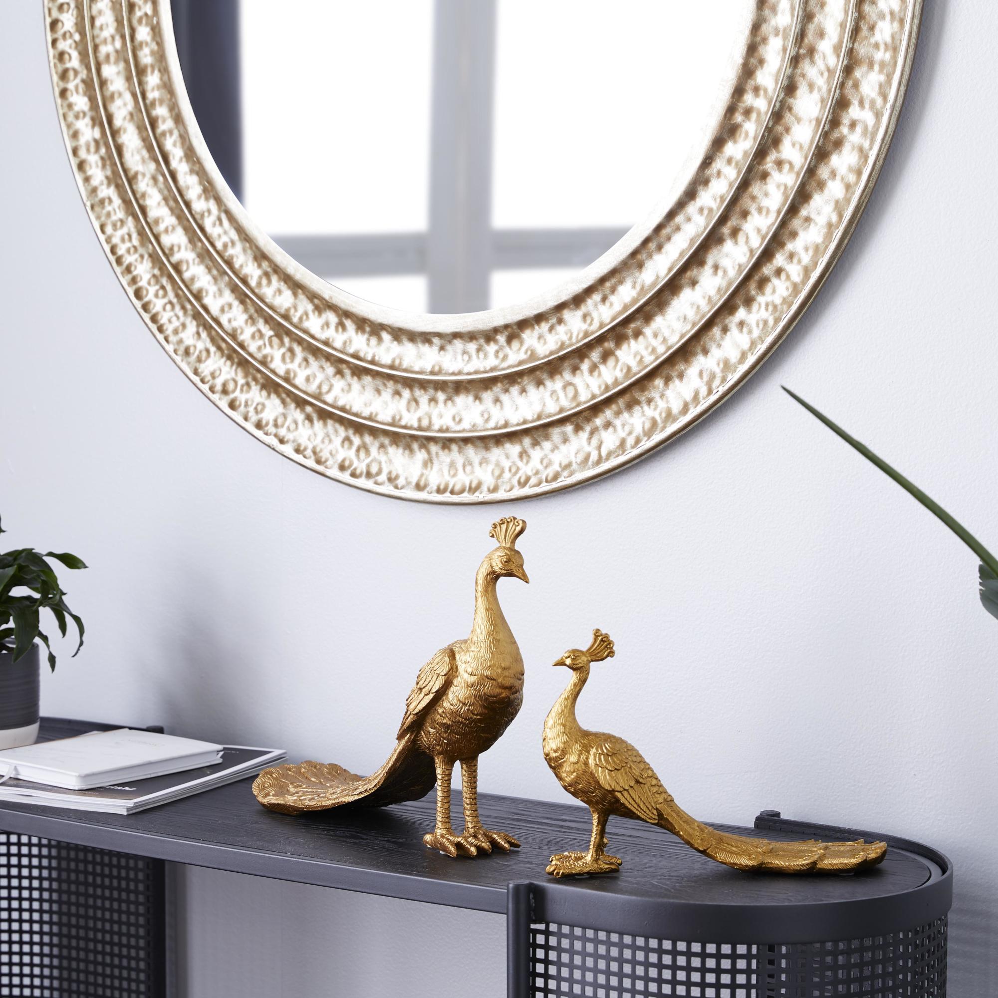 Set of 2 Peacock Gold Polyresin Decorative Sculpture