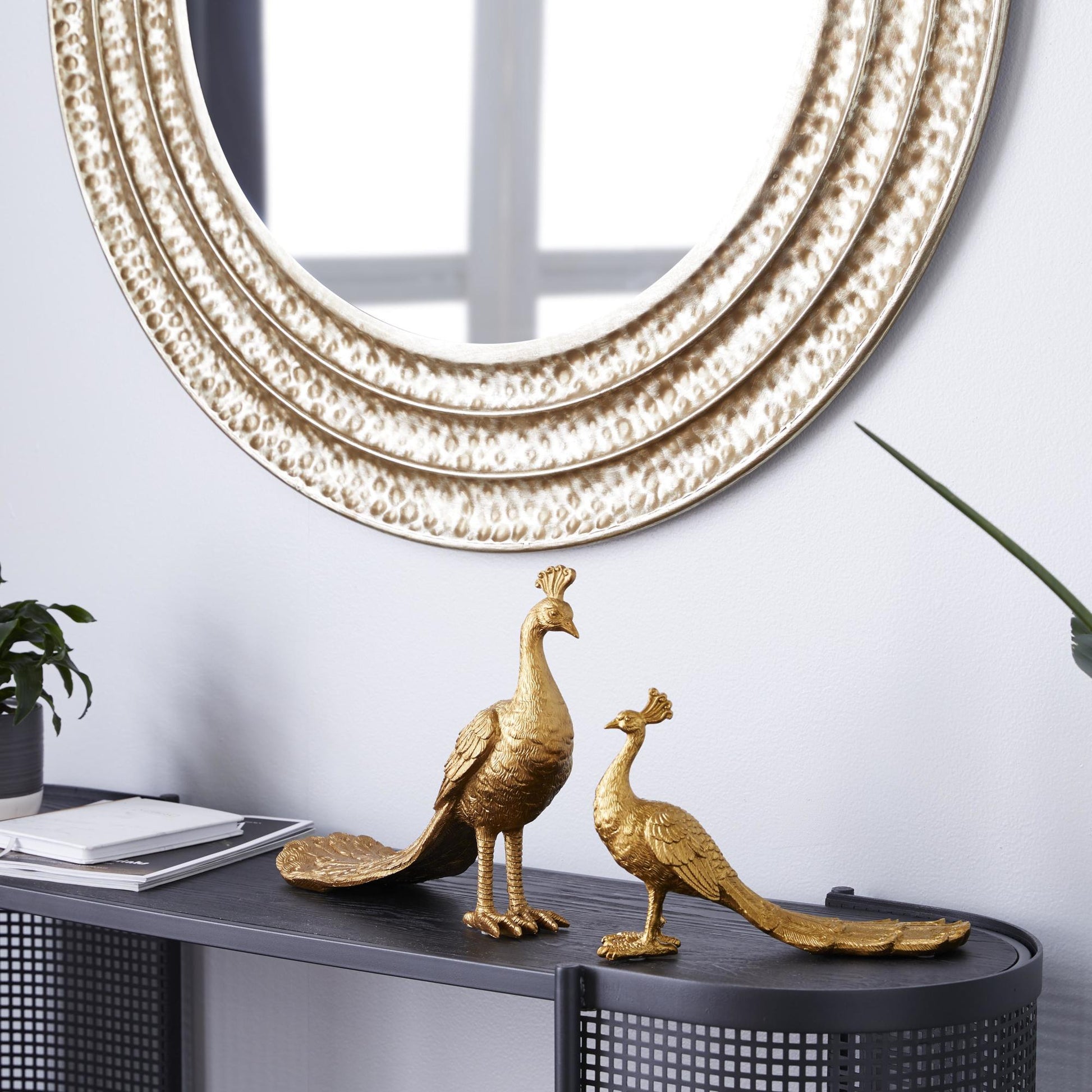 Set of 2 Peacock Gold Polyresin Decorative Sculpture