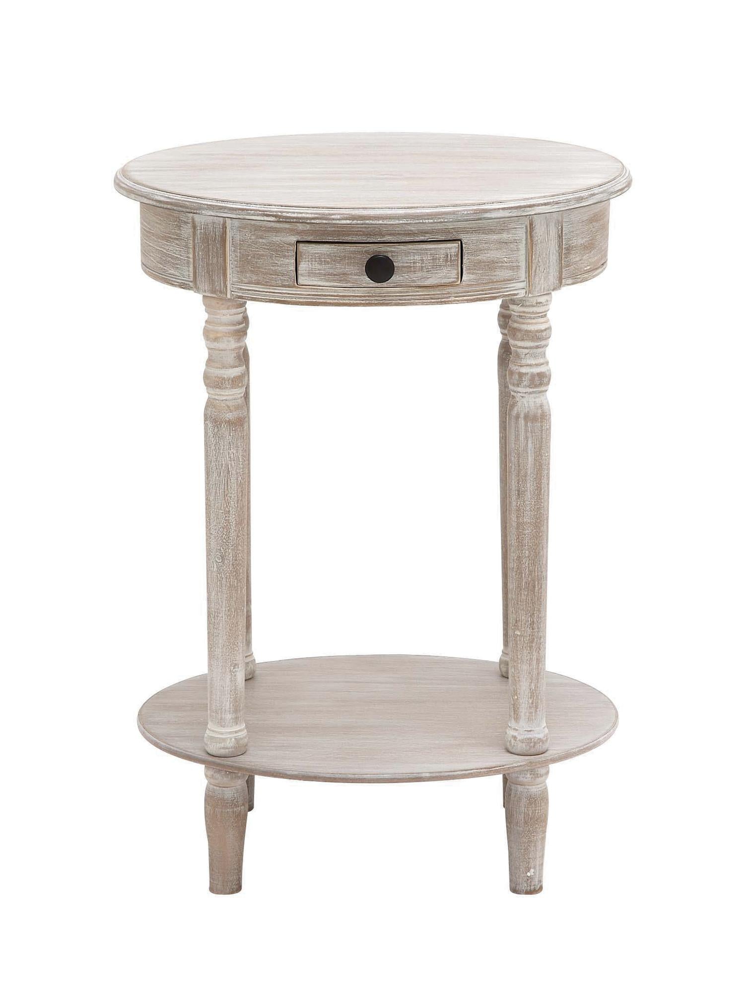 Light Brown Wood Whitewashed Oval 1 Drawer Side End Accent Table
