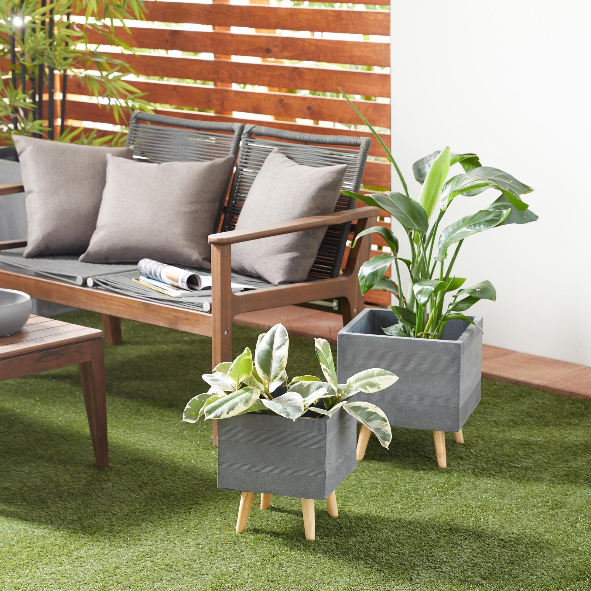 Set of 2 Dark Gray Ceramic Indoor Outdoor Planter