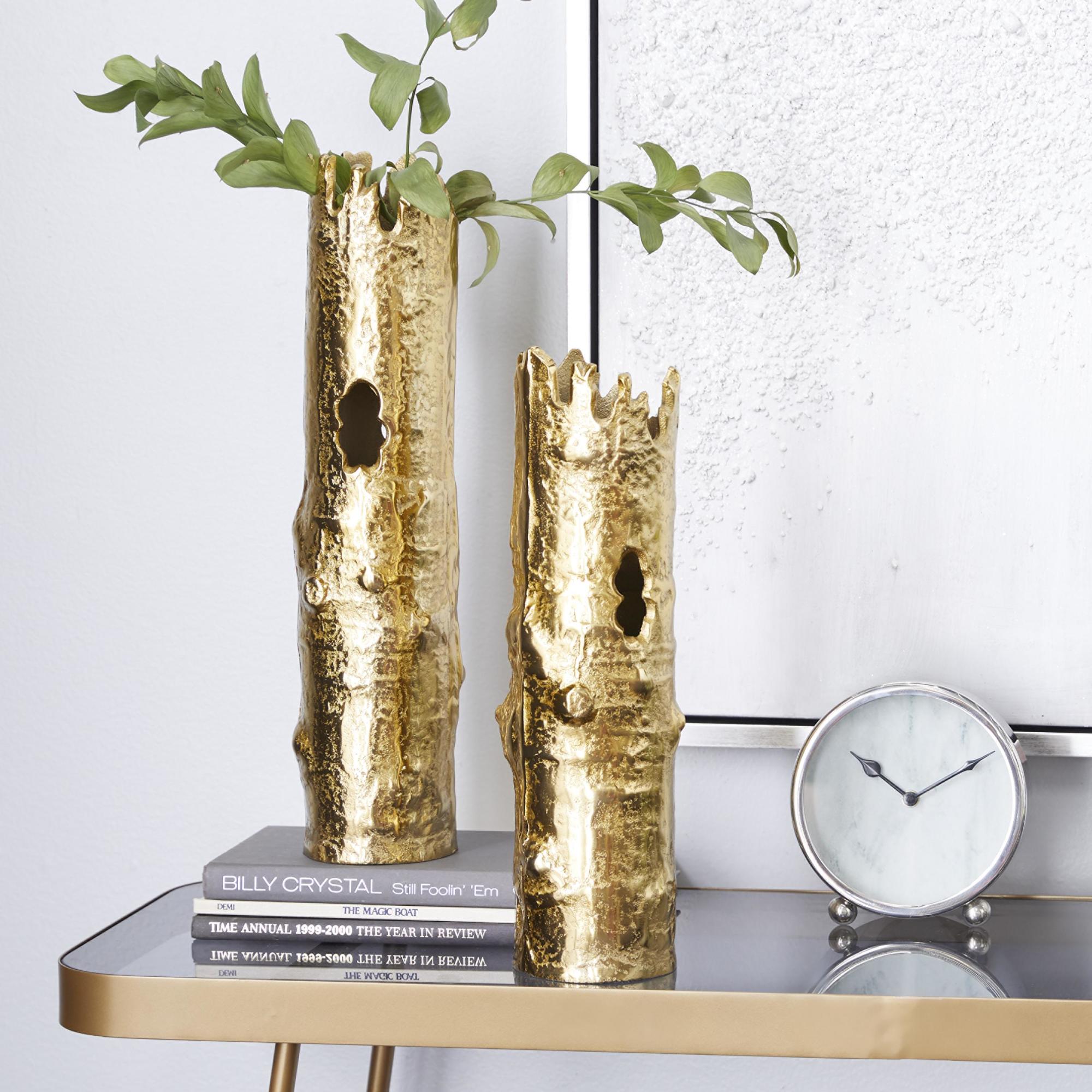 CosmoLiving by Cosmopolitan Set of 2 Tree Aluminum Metal Trunk Inspired Decorative Vase