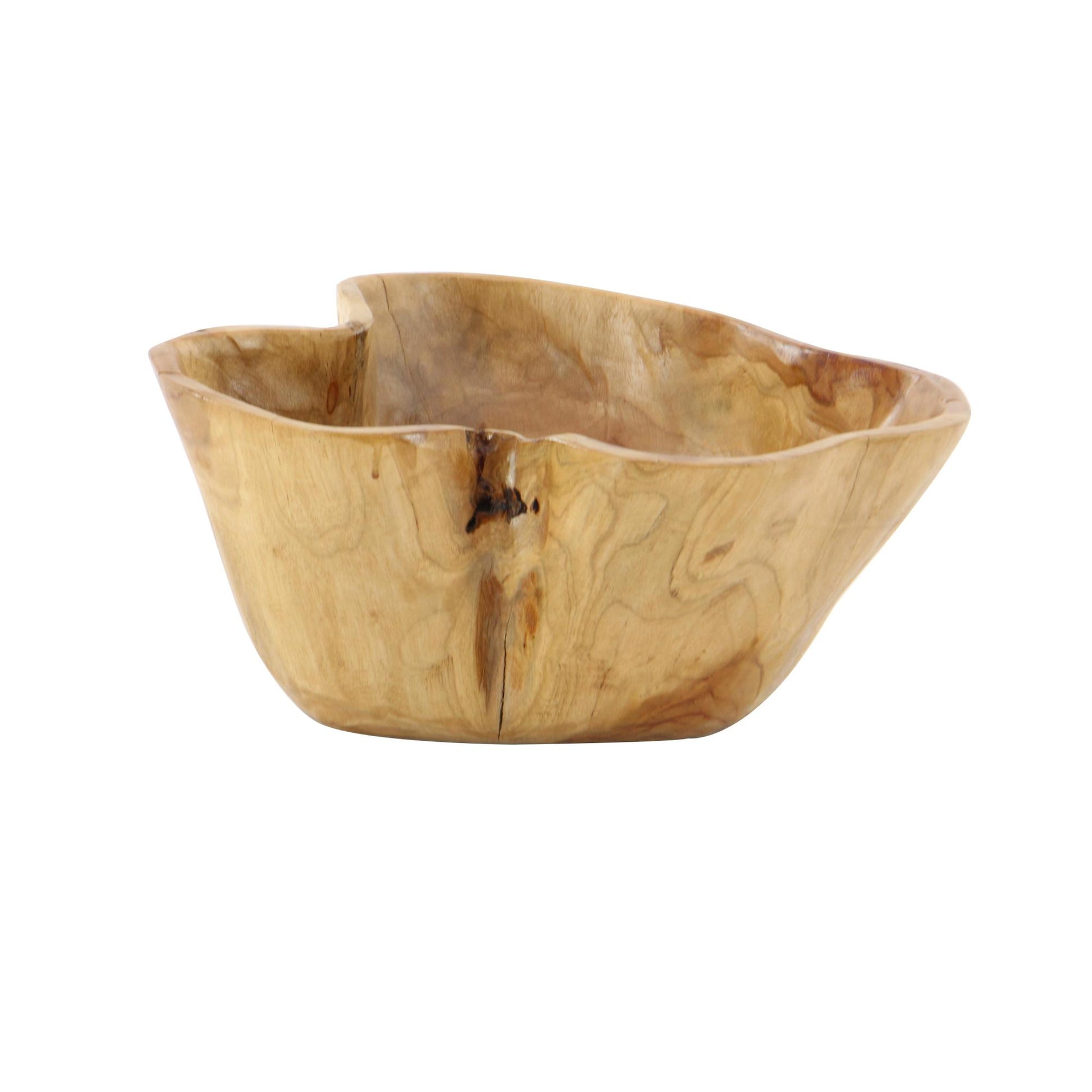 Brown Teak Wood Handmade Live Edge Free Form Large Decorative Bowl