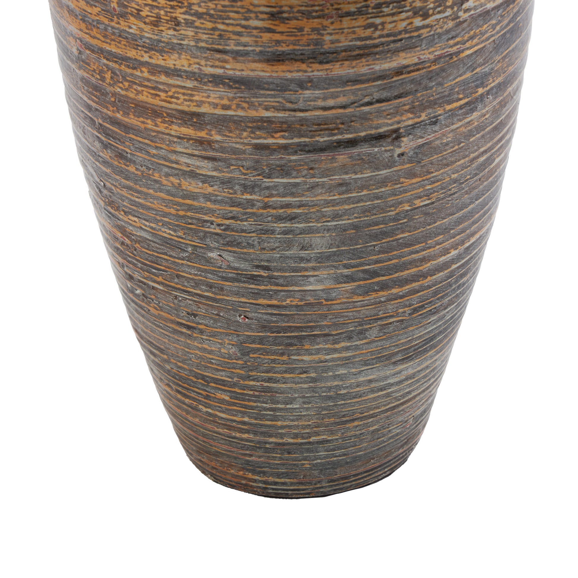 Brown Bamboo Wood Textured Decorative Vase with Lacquer