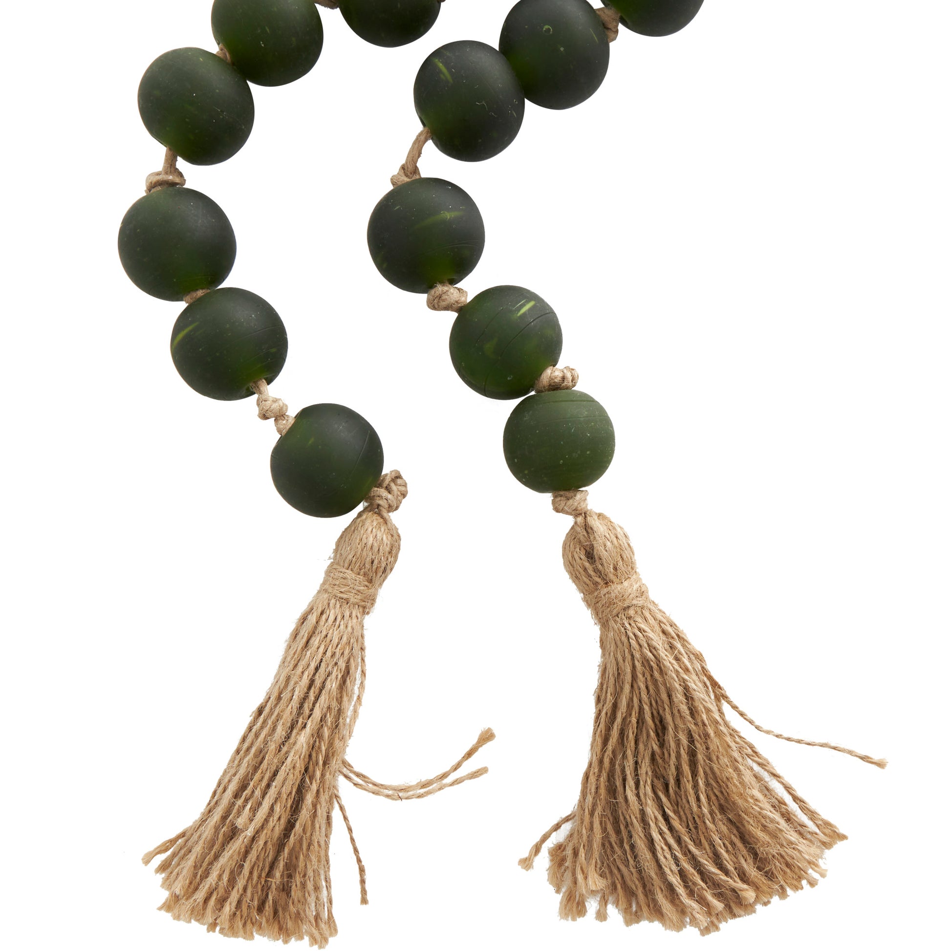 Glass Handmade Round Beaded Garland with Tassel with Knotted Brown Jute