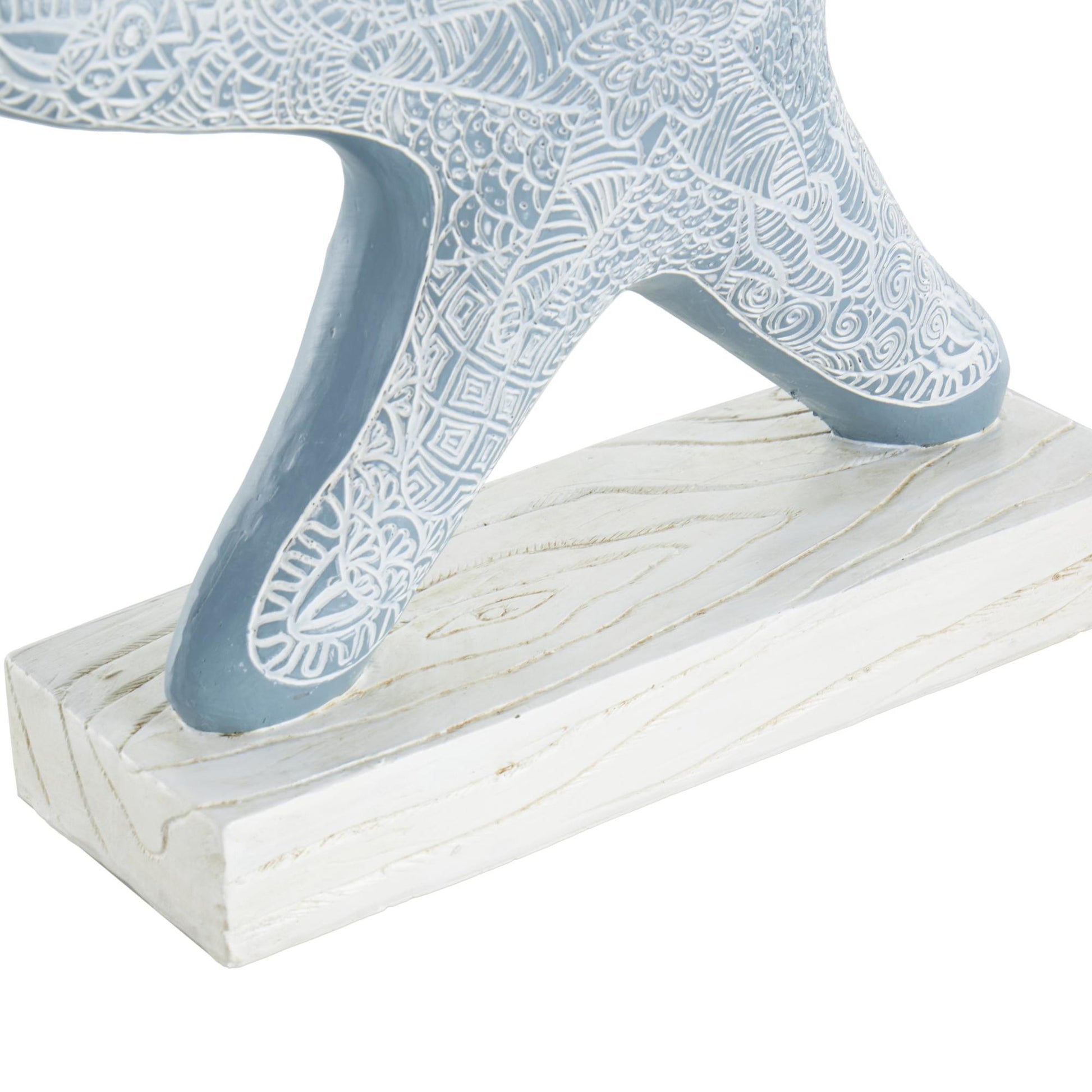 Starfish Blue Polystone Stacked Decorative Sculpture with Engraved Floral and Scroll Patterns