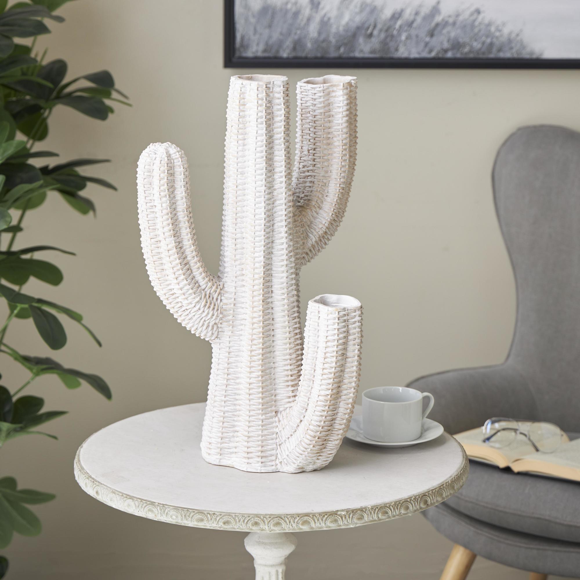 Cactus Cream Resin Tall Textured Indoor Outdoor Planter