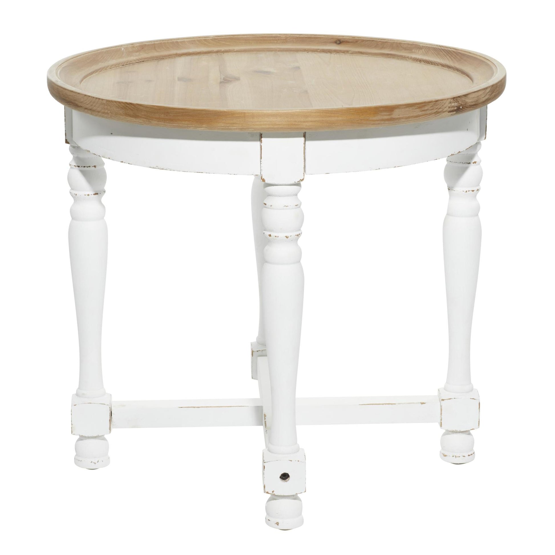 White Wood Side End Accent Table with Brown Wood Top