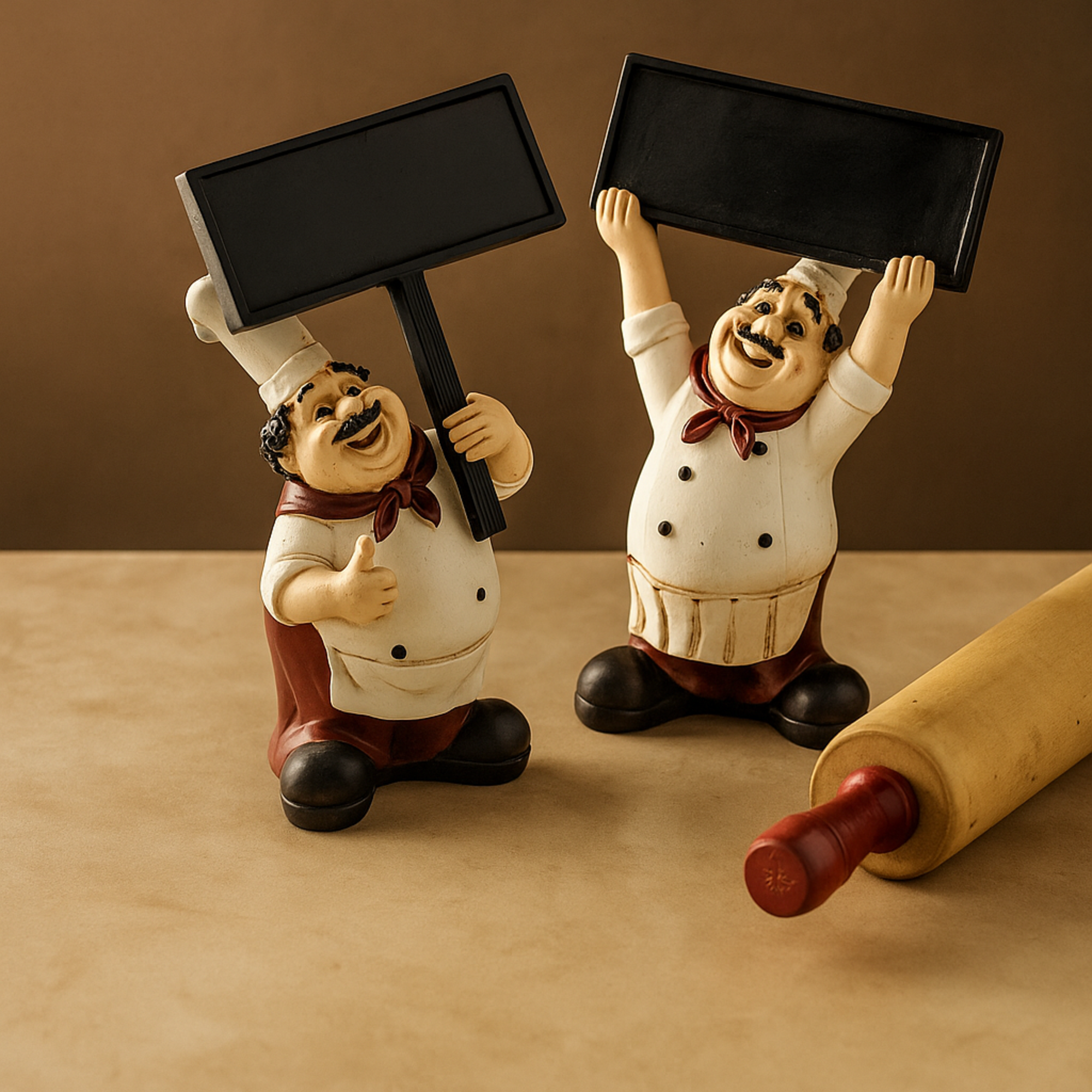 Set of 2 Chef White Polystone Kitchen Decorative Figurine Decorative Sculpture with Chalkboard Signs